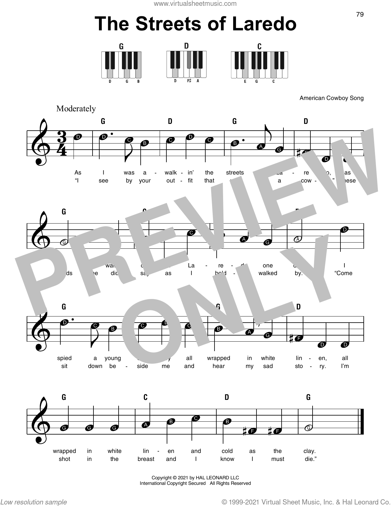 Free Piano Sheets Online - Streets of Laredo