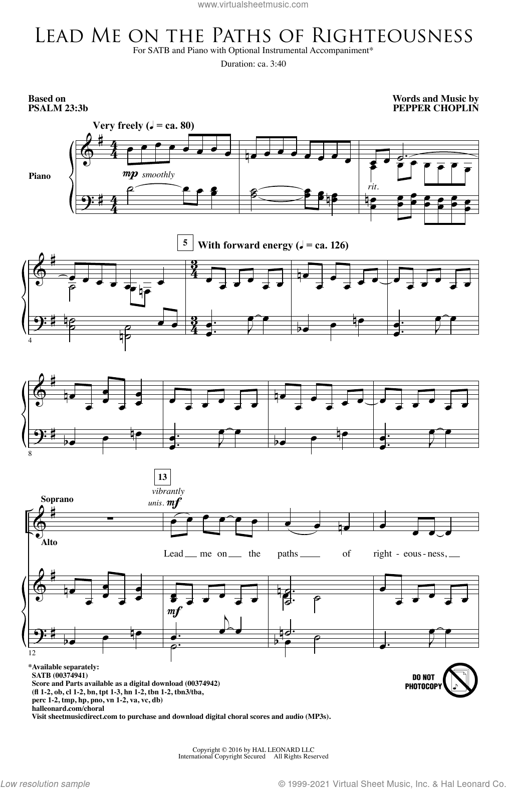 Lead Me On The Paths Of Righteousness sheet music for choir (SATB ...