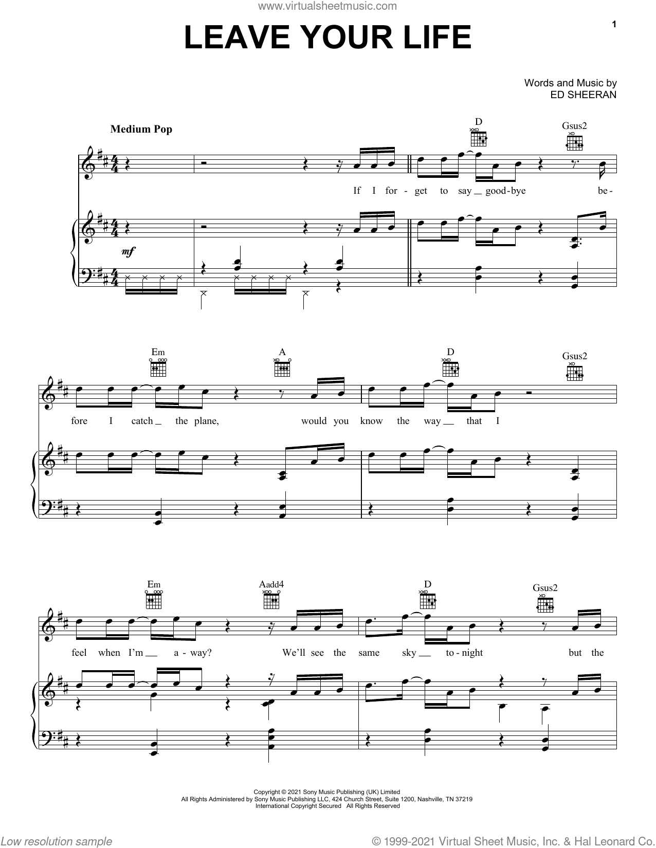 Leave Your Life Sheet Music For Voice Piano Or Guitar PDF Leave Your Life Sheet Music For Voice Piano Or Guitar PDF