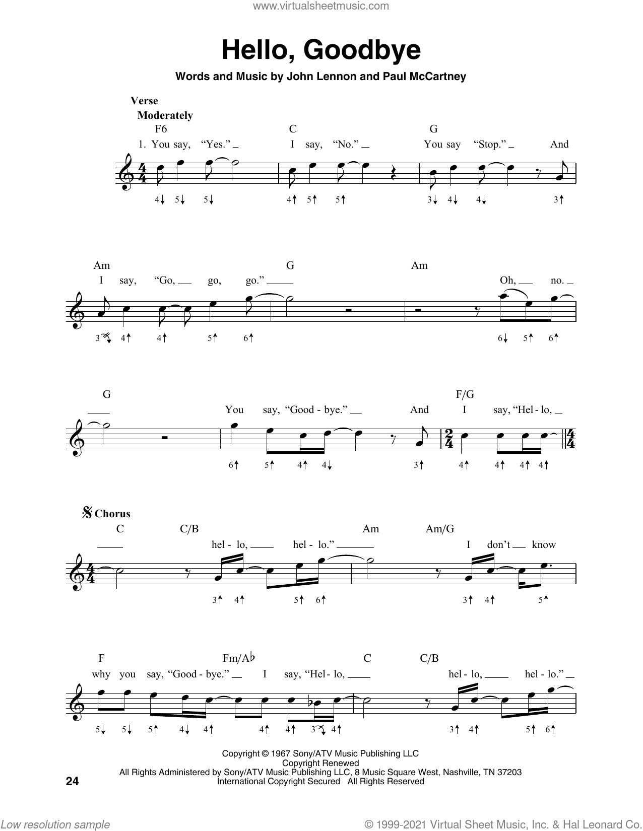 Hello, Goodbye sheet music for harmonica solo (PDF)