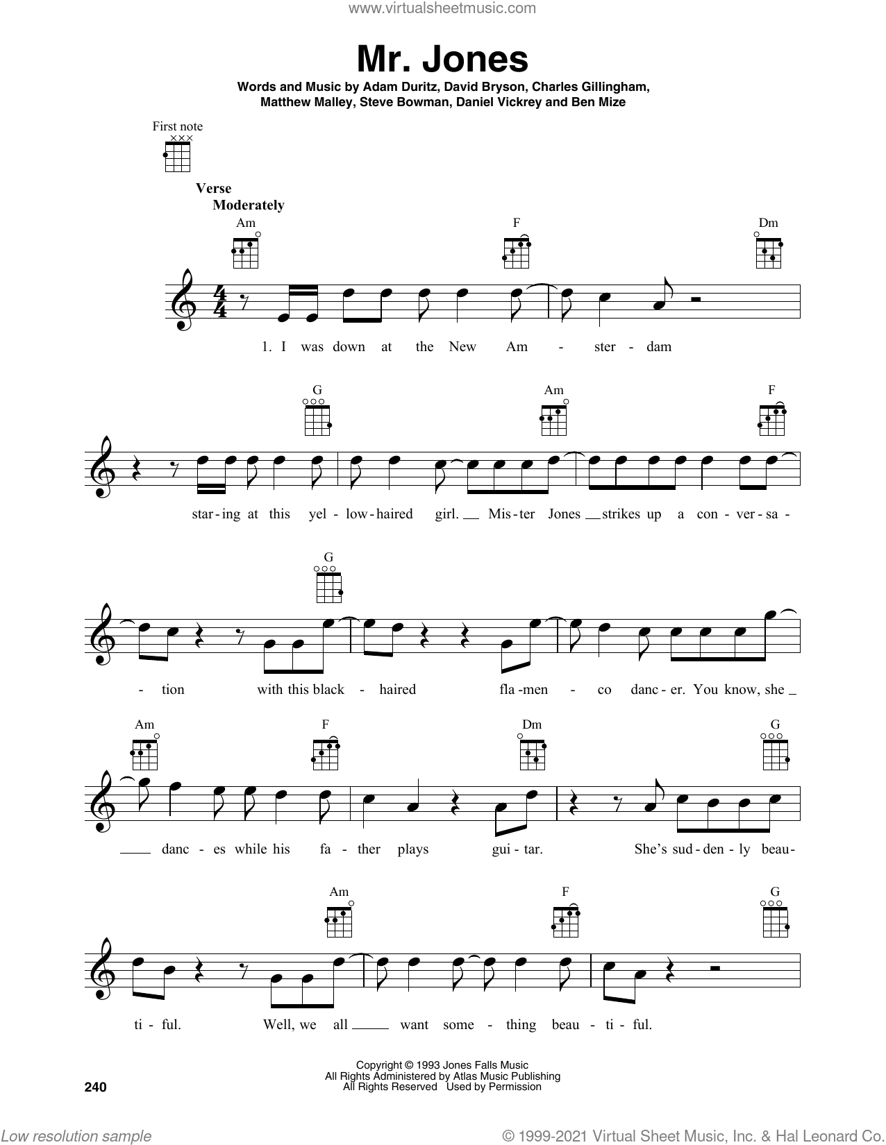 Mr. Jones sheet music for baritone ukulele solo (PDF)