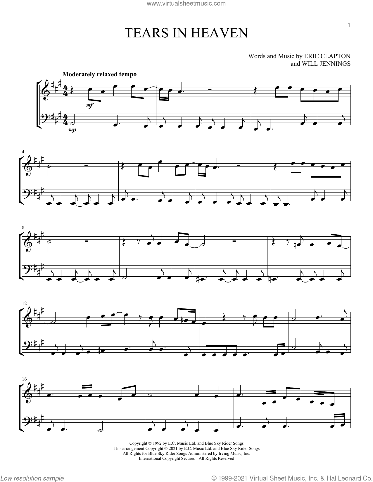 Tears In Heaven Sheet Music | Eric Clapton | Guitar Chords/Lyrics