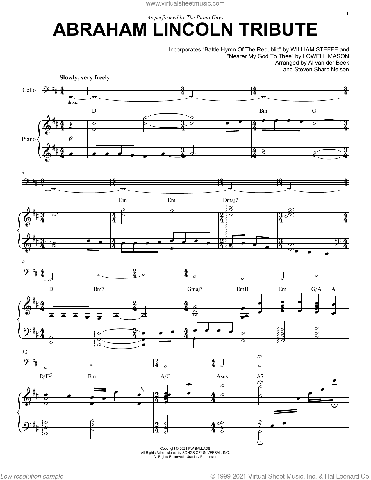 Abraham Lincoln Tribute sheet music for cello and piano (PDF)