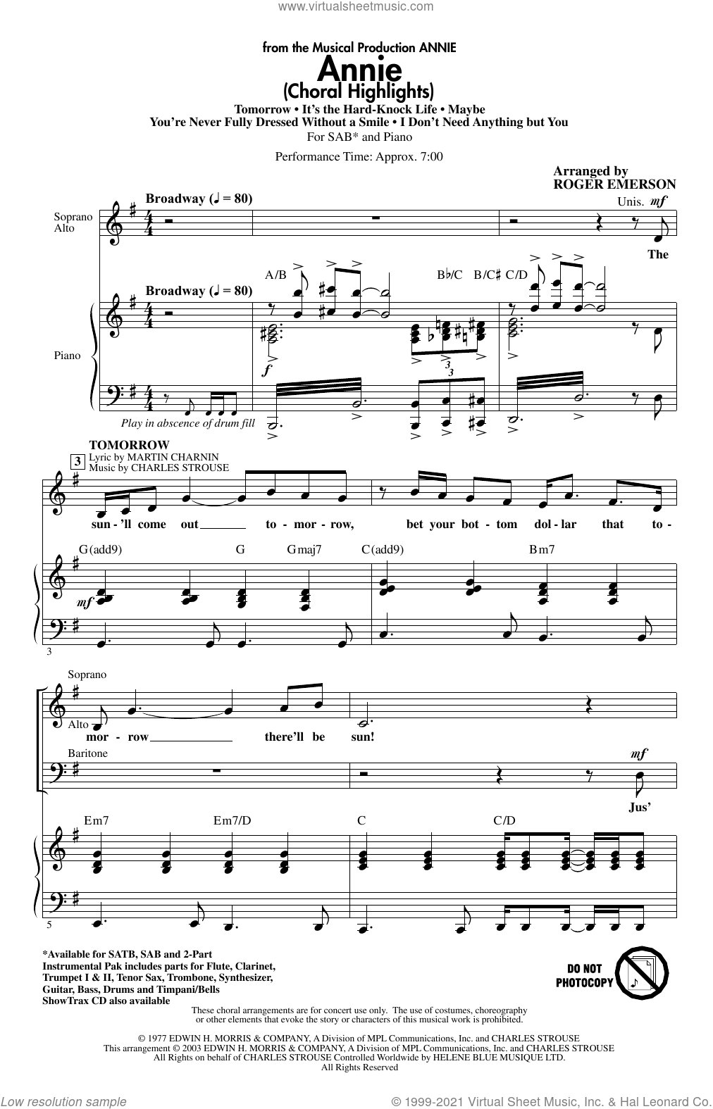 Annie (Choral Highlights) (arr. Roger Emerson) sheet music for choir ...