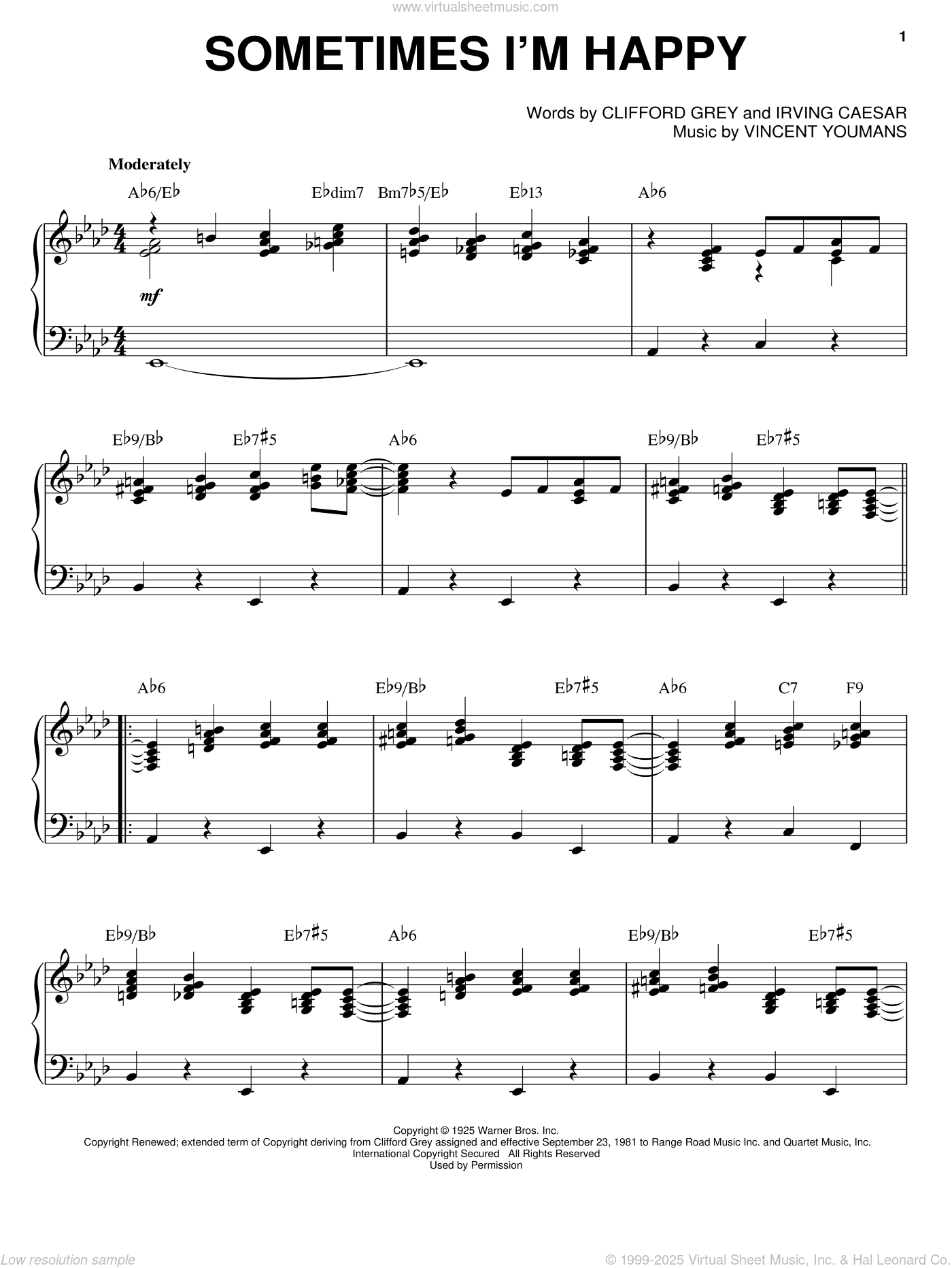 Sometimes I'm Happy sheet music for piano solo (PDF-interactive)