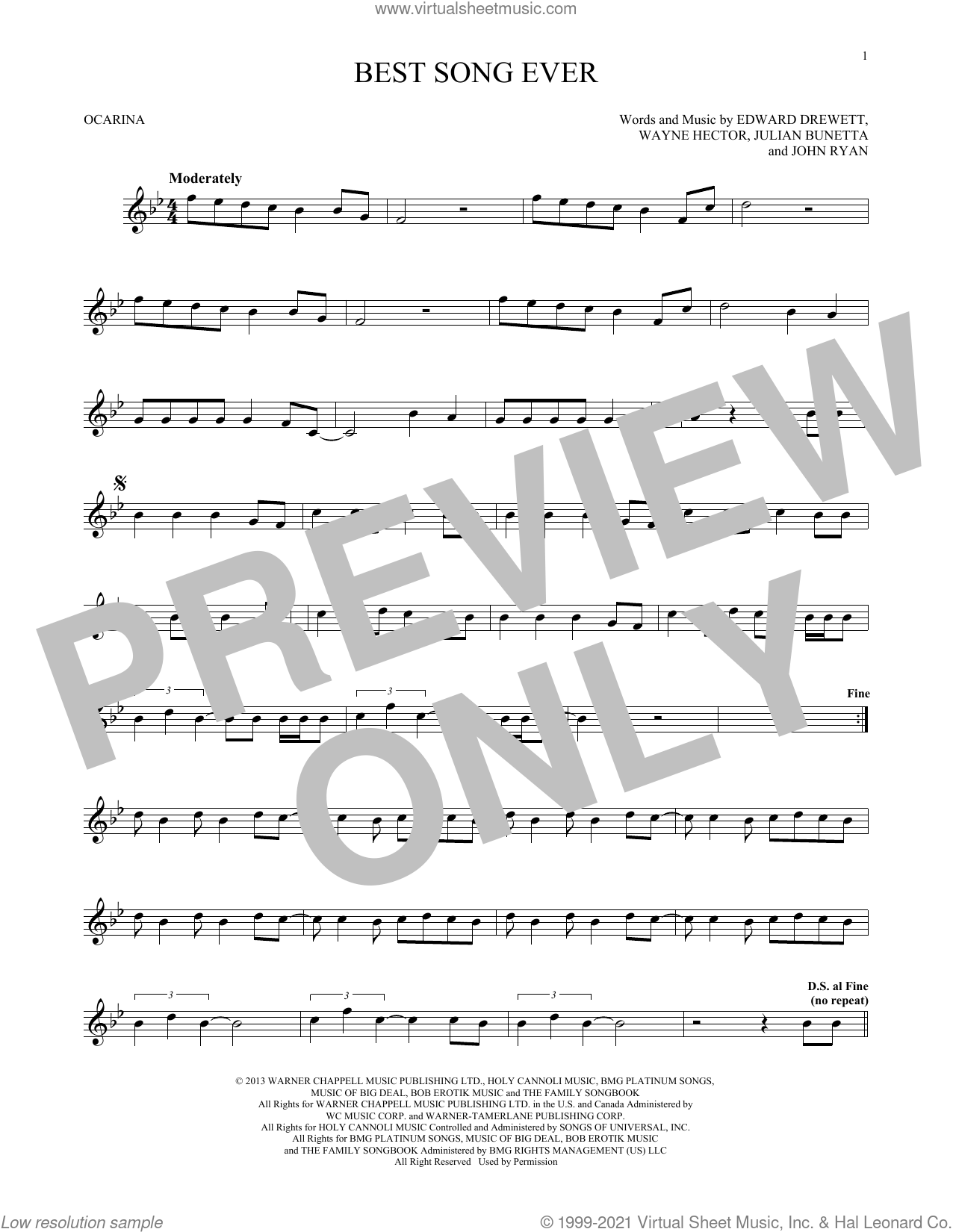 Best Song Ever sheet music for ocarina solo (PDFinteractive)