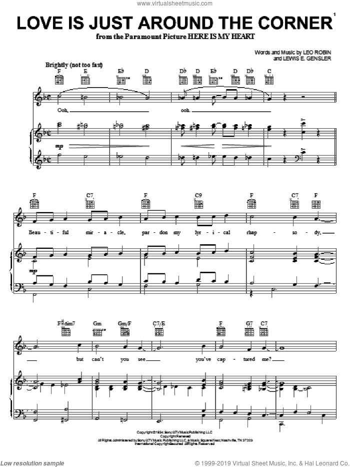 Love Is Just Around The Corner sheet music for voice, piano or guitar