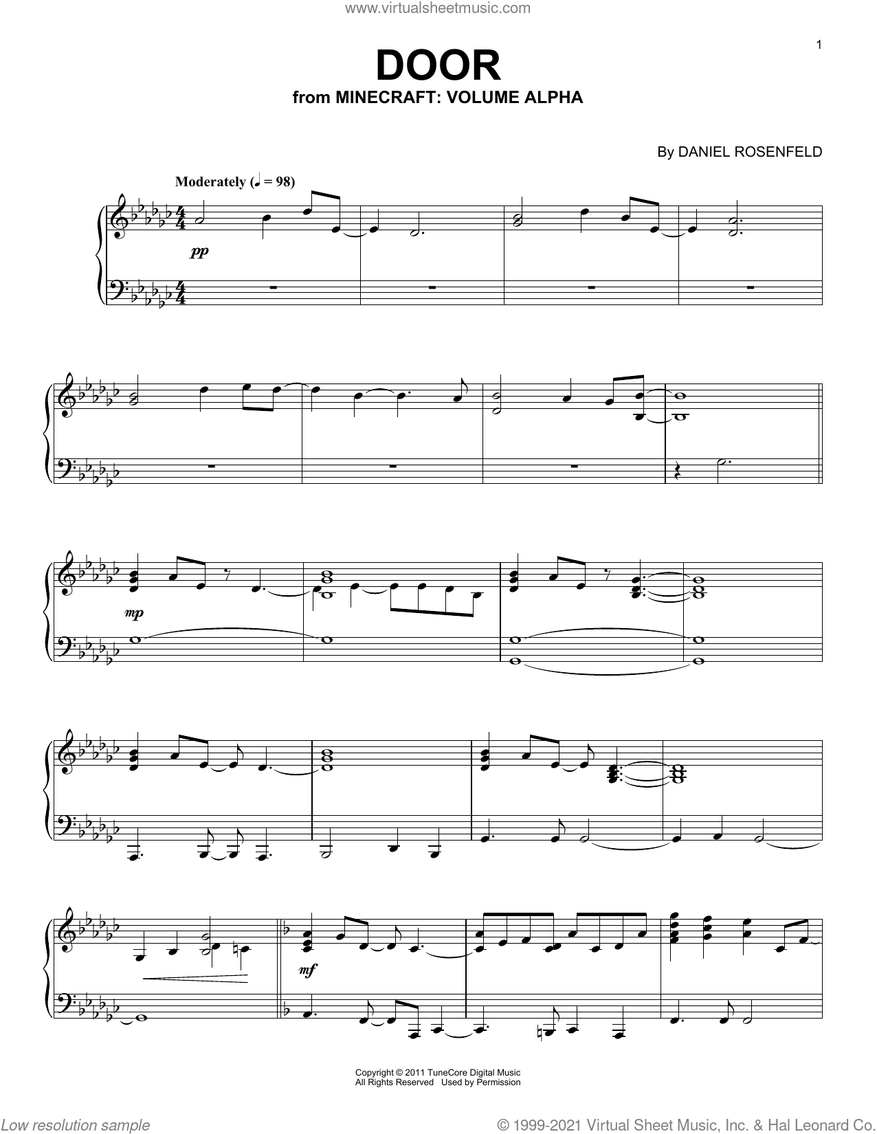 Door (from Minecraft), (intermediate) sheet music for piano solo