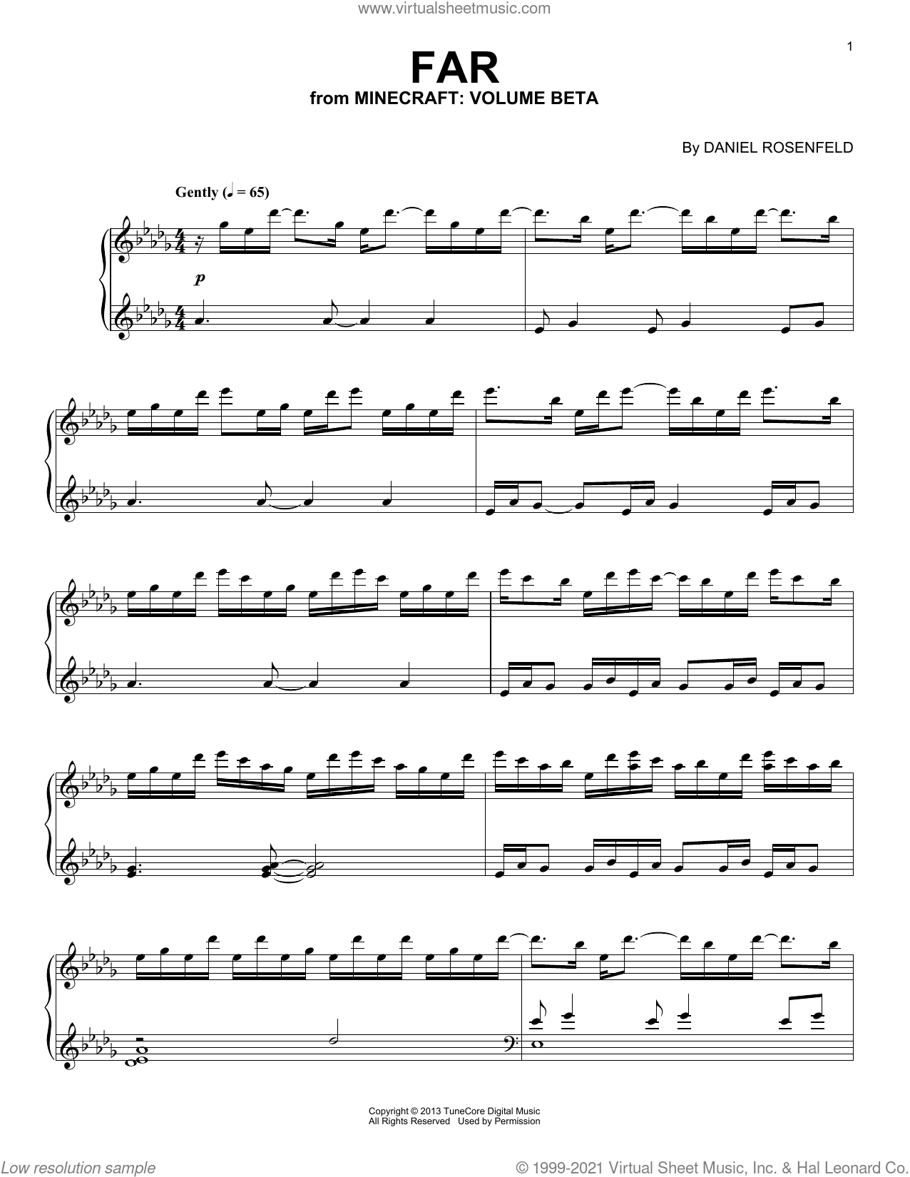 Far from Minecraft intermediate sheet music for piano solo