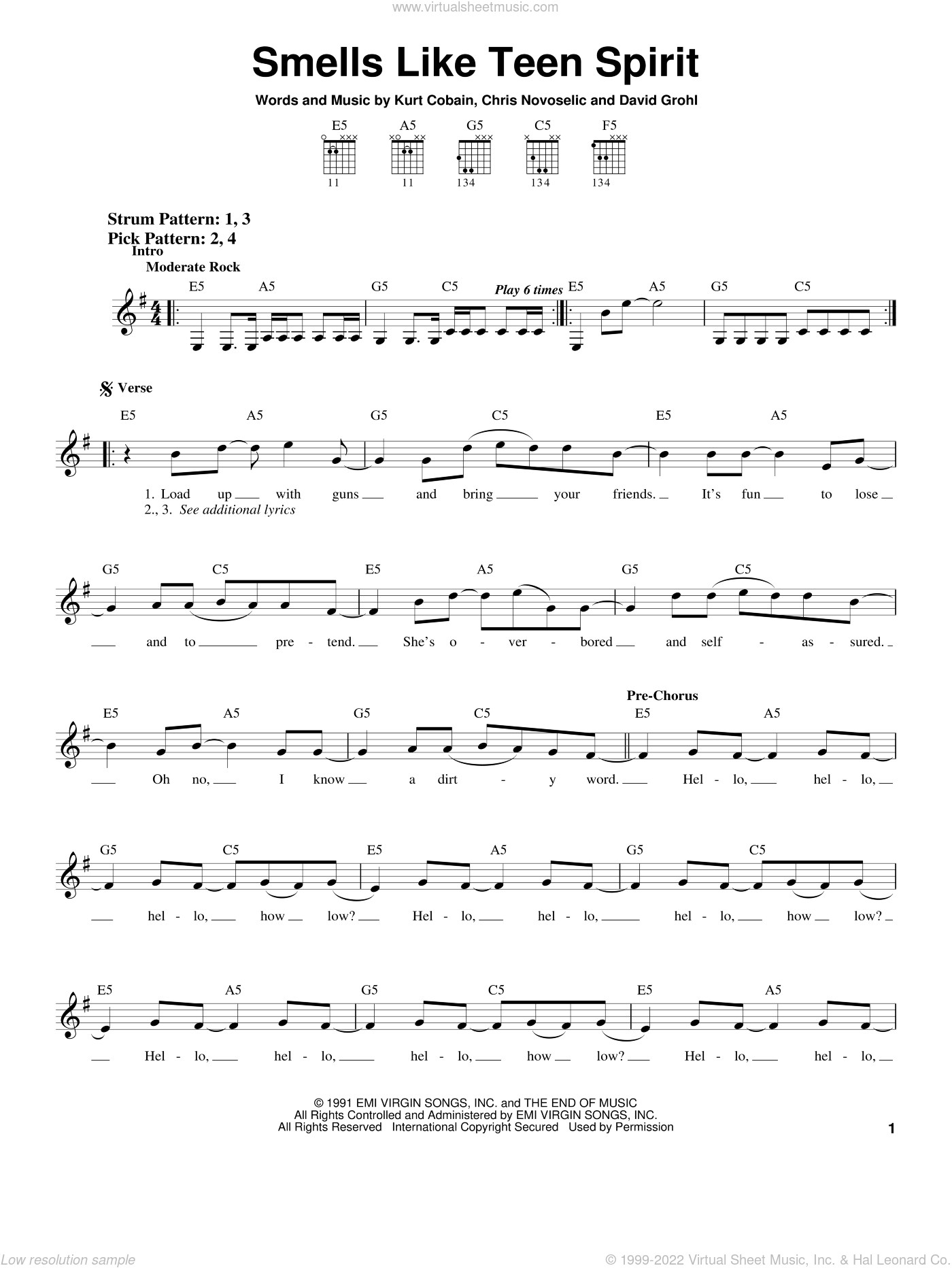 bijgeloof medley Systematisch Smells Like Teen Spirit sheet music (easy) for guitar solo (chords)