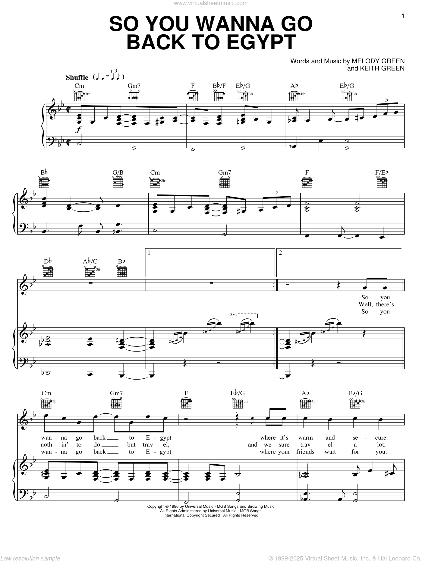 So You Wanna Go Back To Egypt sheet music for voice, piano or guitar