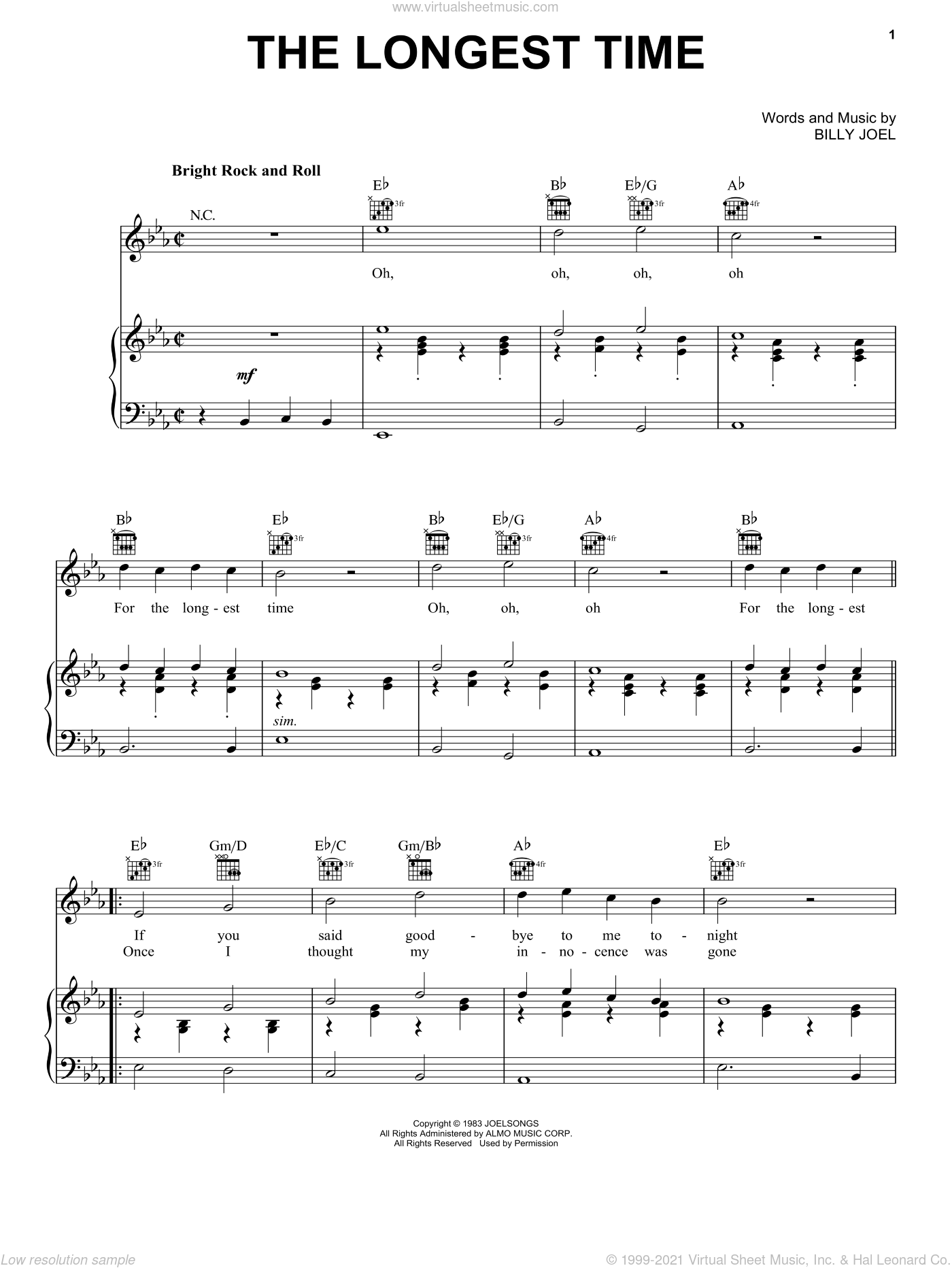 Joel The Longest Time Sheet Music For Voice Piano Or Guitar