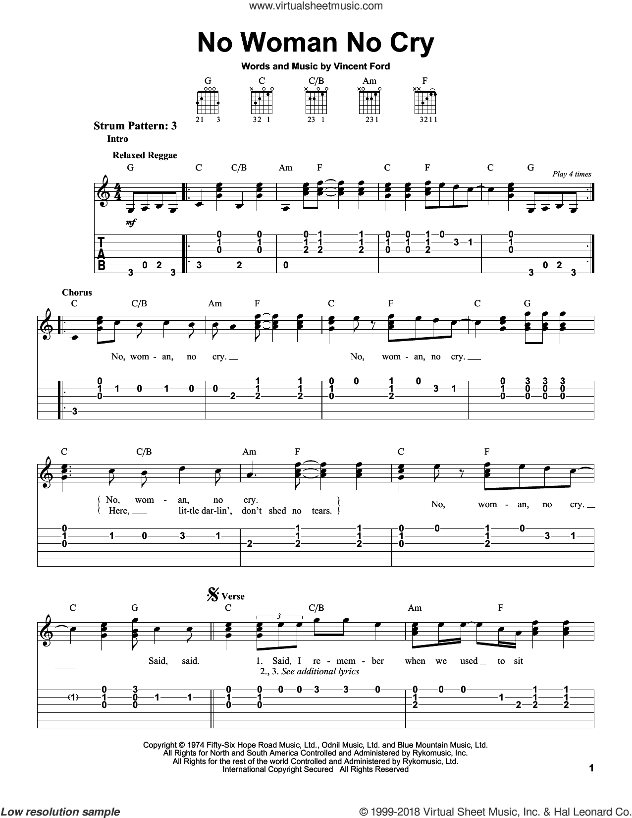 No Woman No Cry (arr. Accubass) Sheet Music