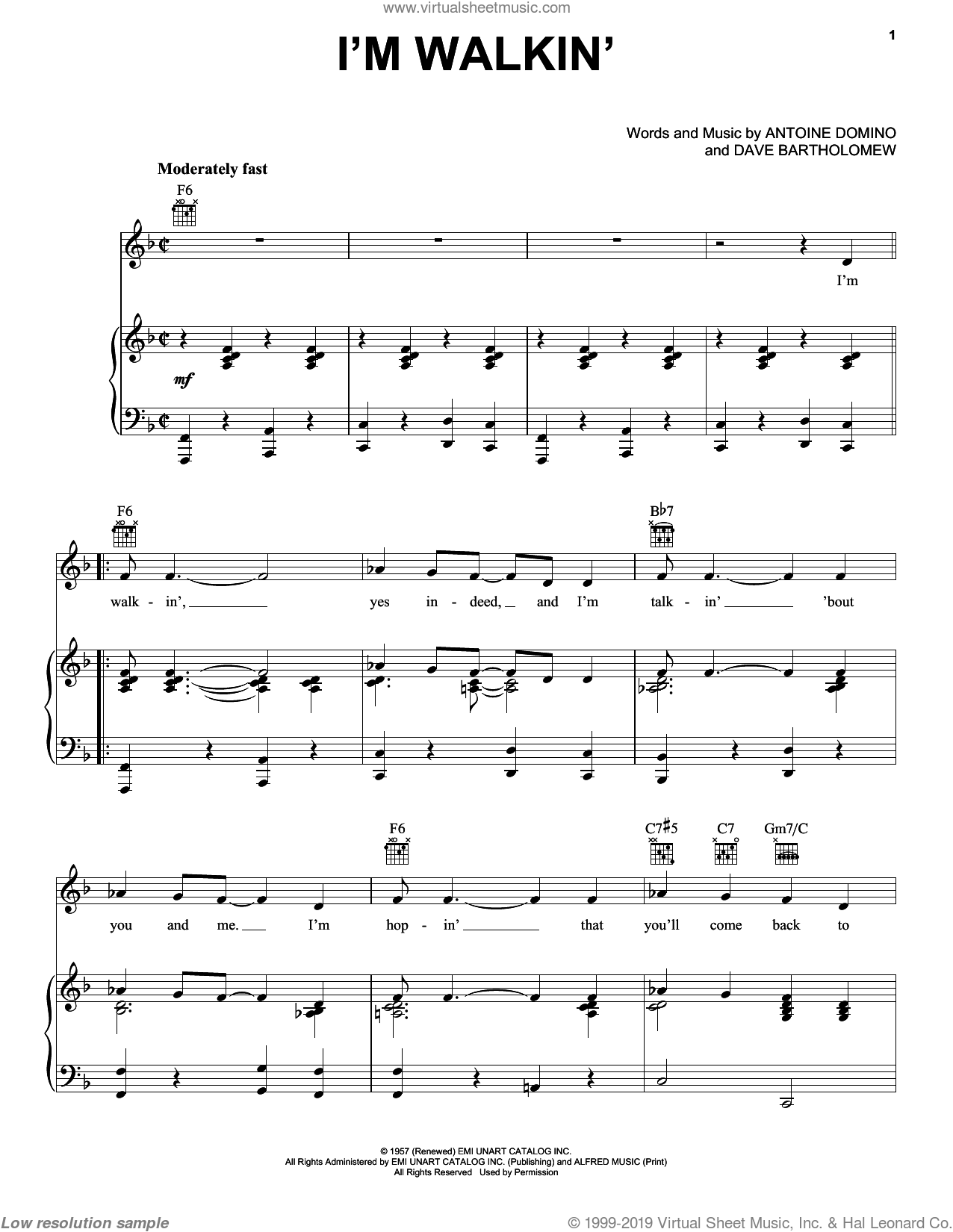 Ricky Nelson: I'm Walkin' sheet music for voice, piano or guitar