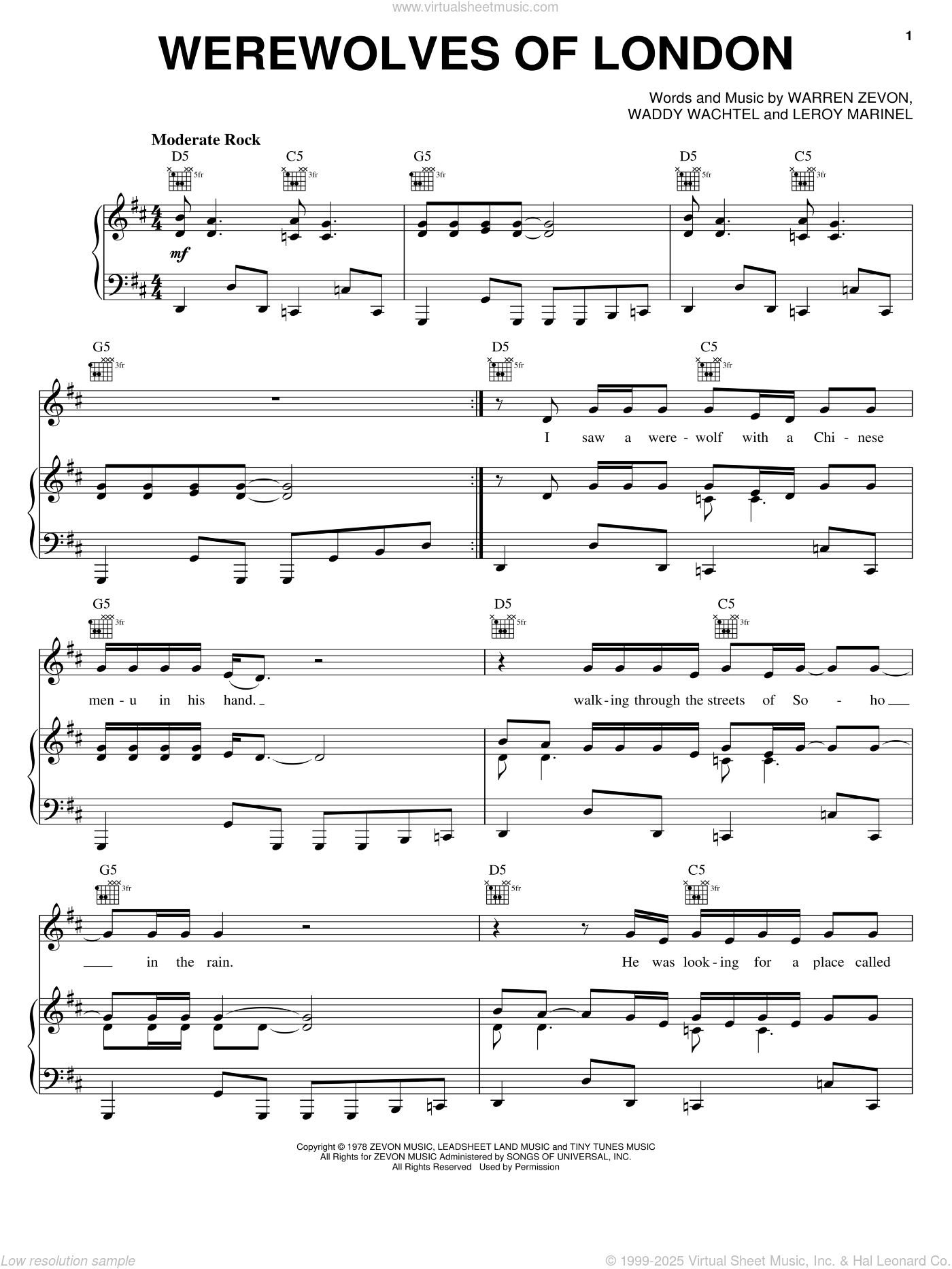 Werewolves Of London Sheet Music | Warren Zevon | Guitar Chords/Lyrics