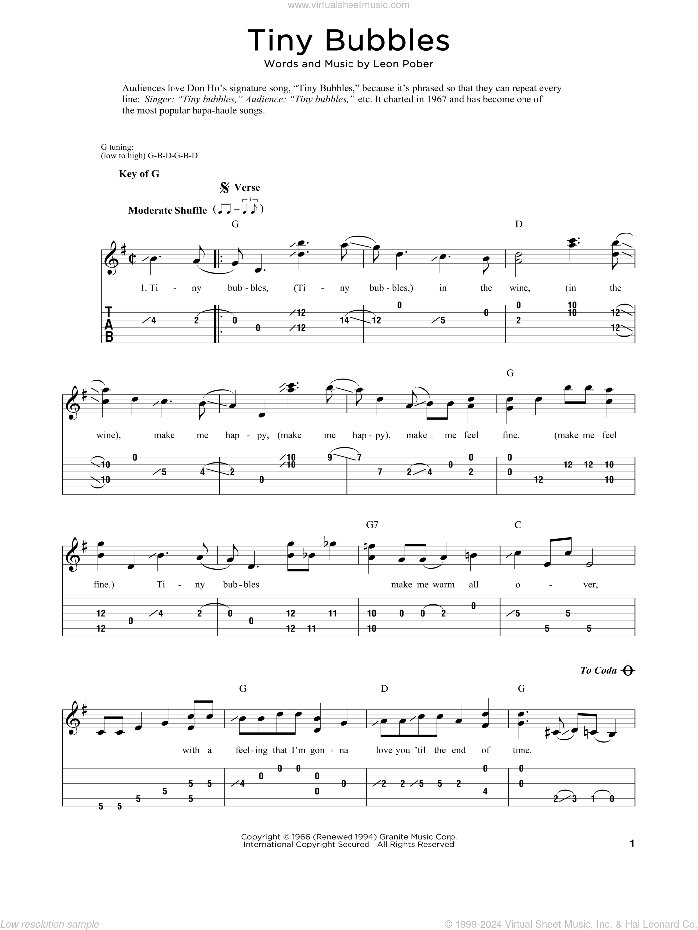 Tiny Bubbles sheet music for dobro solo (PDF)