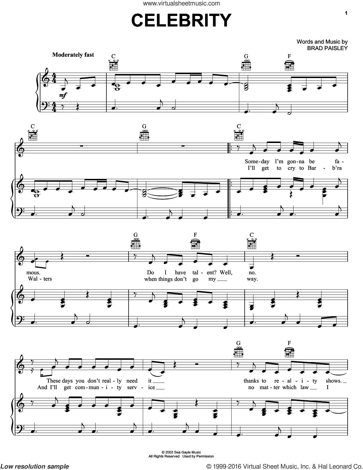 Celebrity sheet music for voice, piano or guitar (PDF)