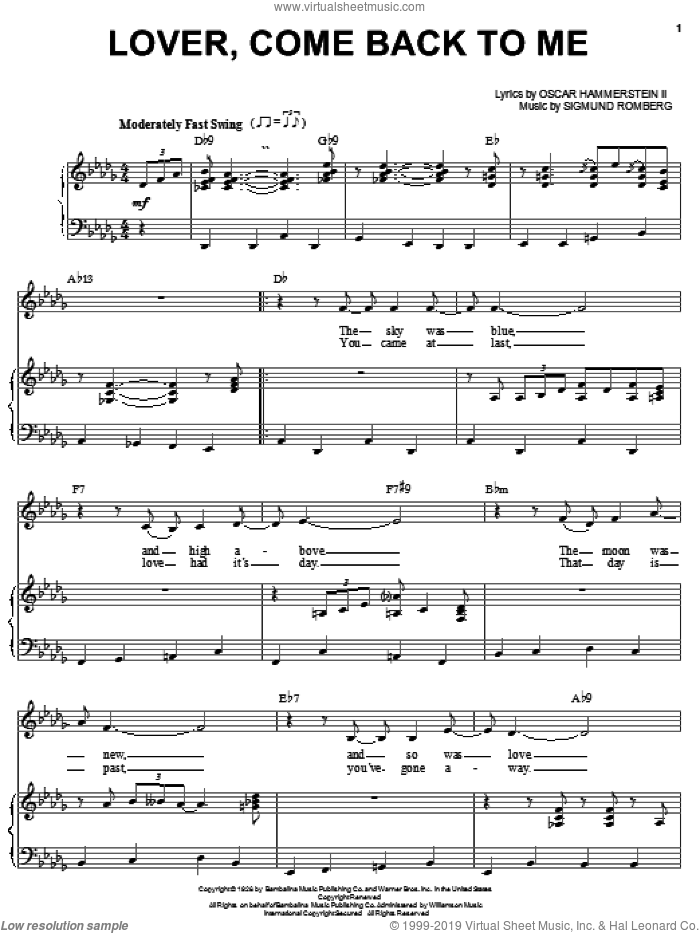 Holiday Lover Come Back To Me Sheet Music For Voice And Piano