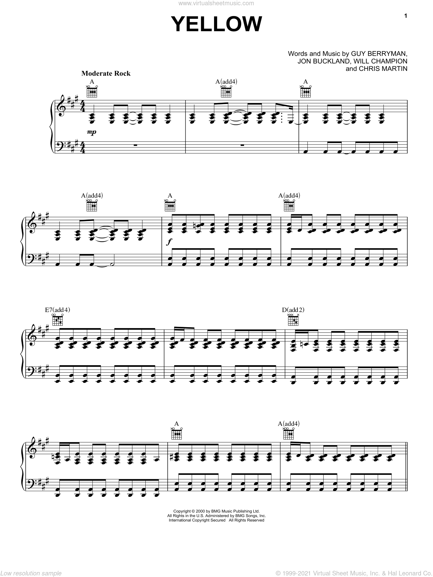Coldplay - Yellow sheet music for voice, piano or guitar [PDF]