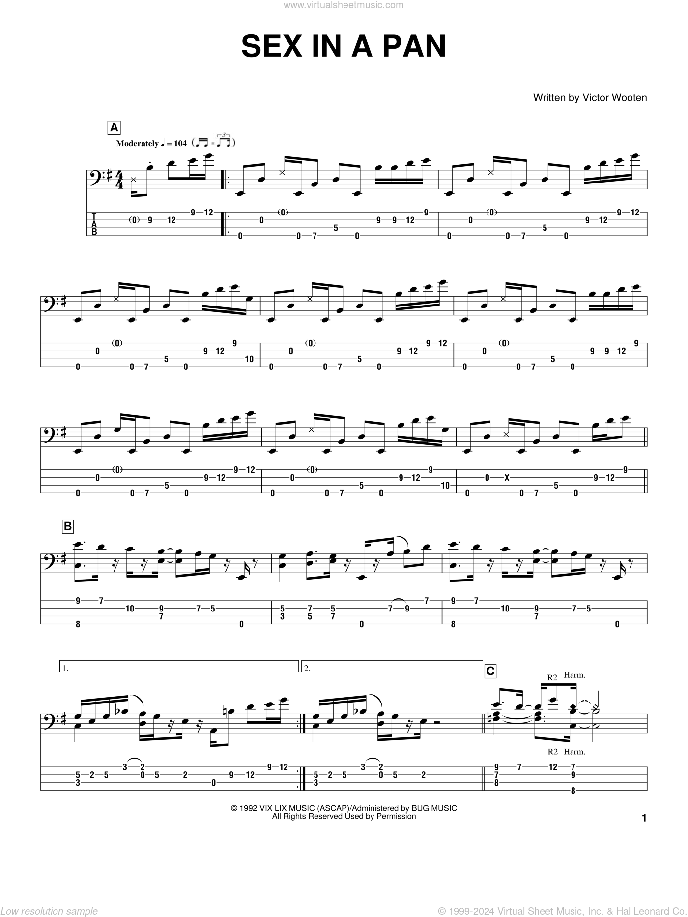 Sex In A Pan sheet music for bass (tablature) (bass guitar) (PDF)