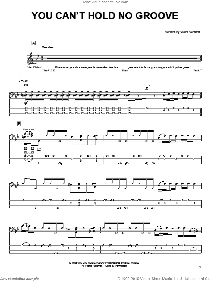 Wooten You Can T Hold No Groove Sheet Music For Bass Tablature Bass Guitar