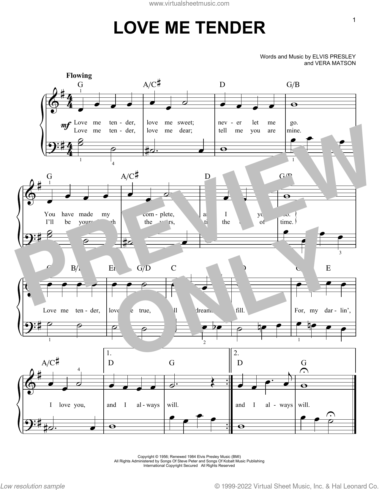 Love Me Tender Sheet Music, Elvis Presley