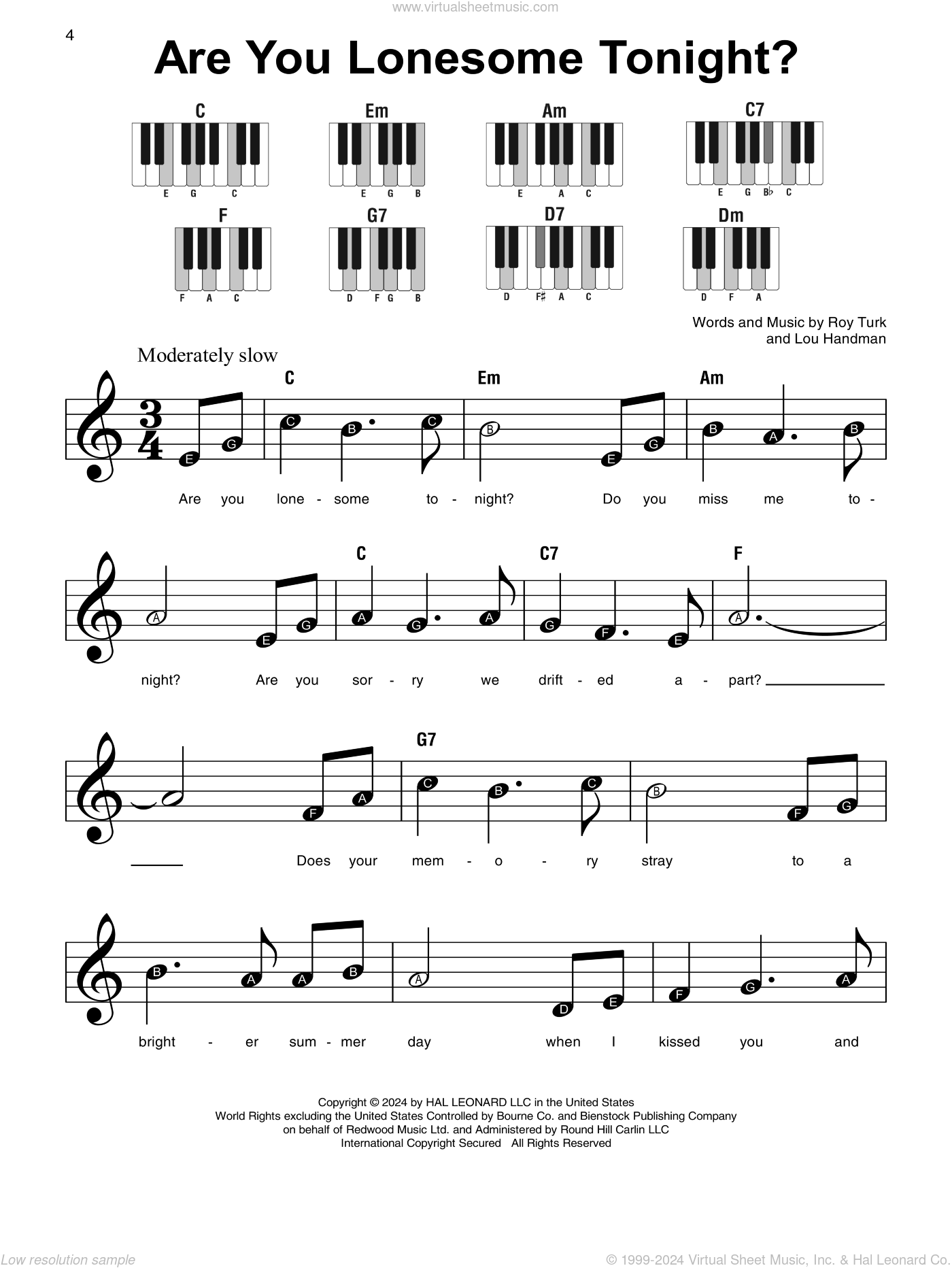 Presley - Are You Lonesome Tonight? sheet music for piano solo