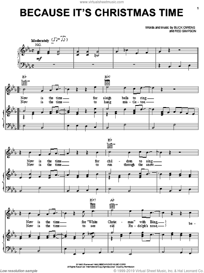 Because It's Christmas Time sheet music for voice, piano or guitar