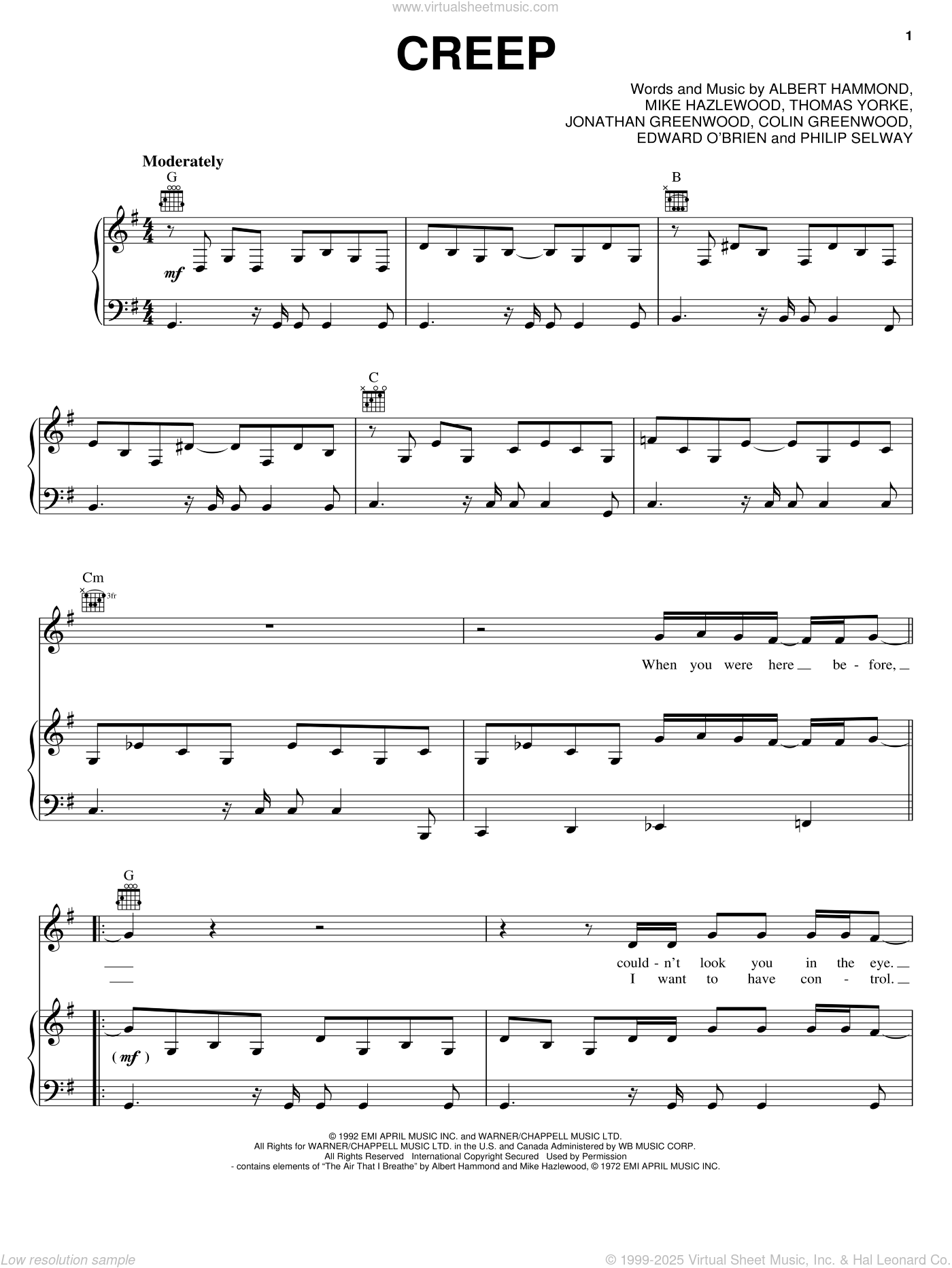 creep radiohead sheet music