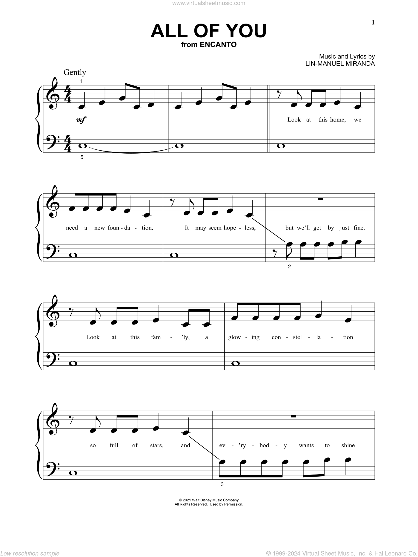 All Of You (from Encanto), (beginner) sheet music for piano solo