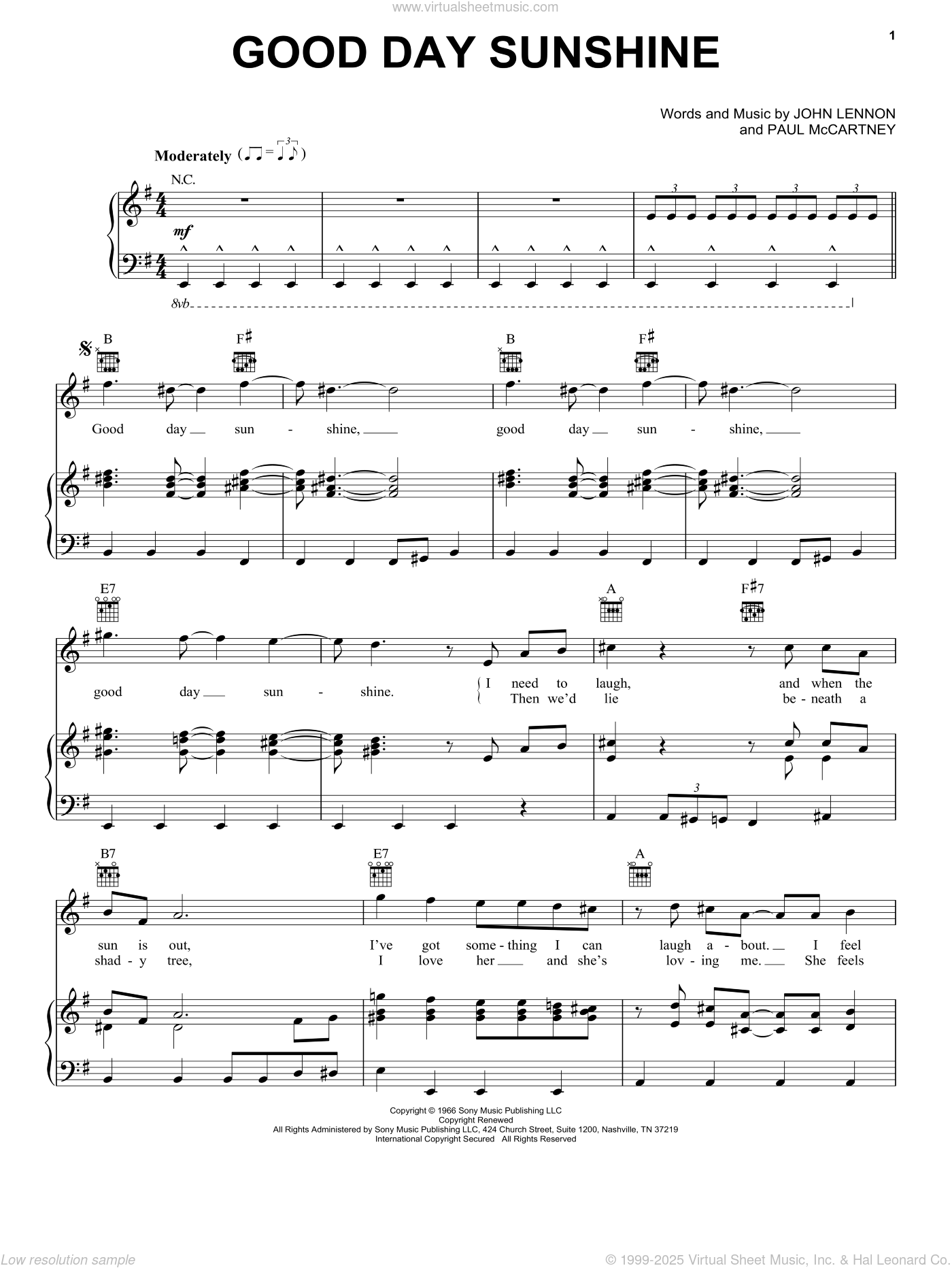 Good Day Sunshine [Jazz version] sheet music (real book with lyrics)