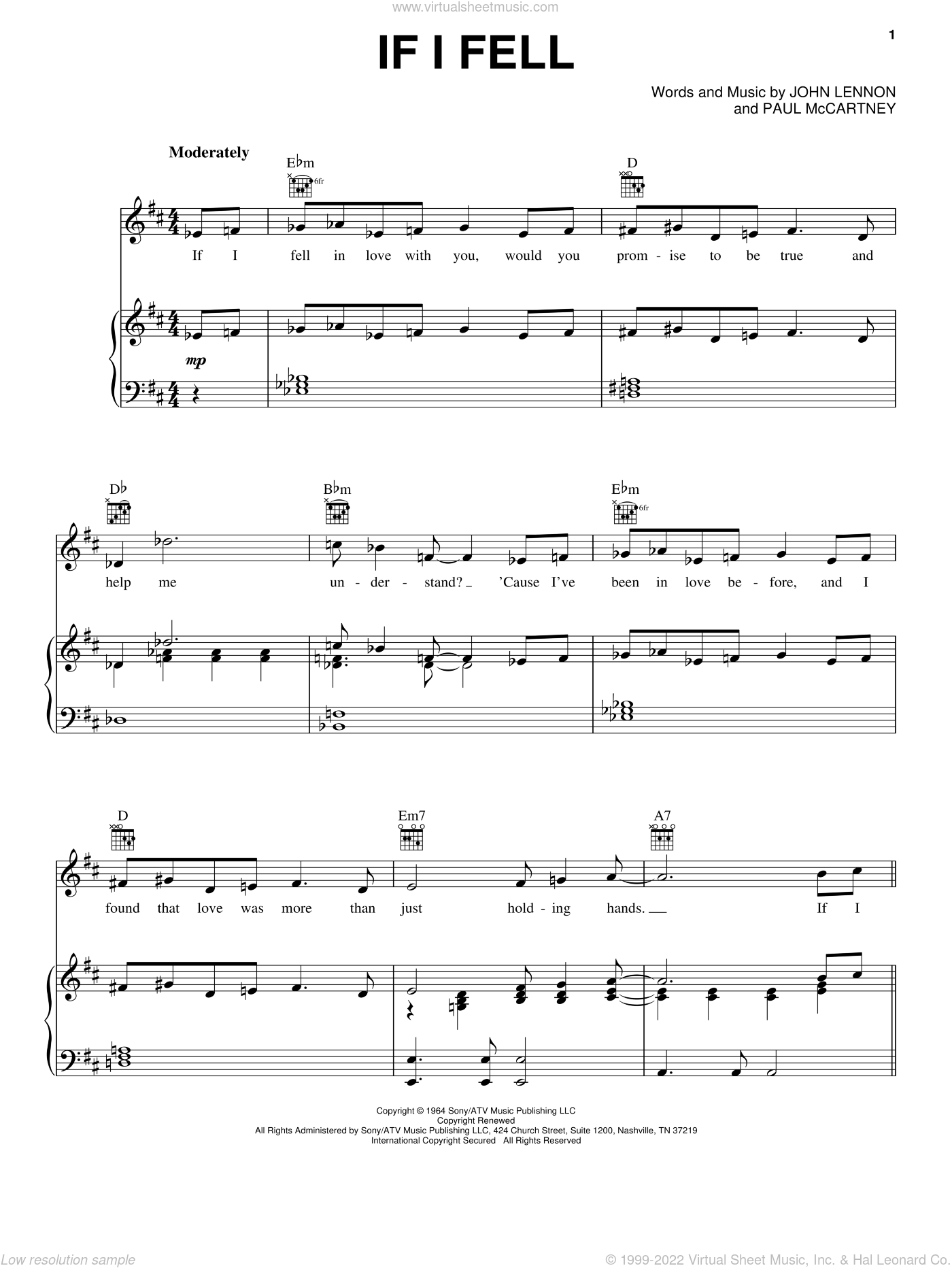 Beatles If I Fell Sheet Music For Voice Piano Or Guitar Pdf 