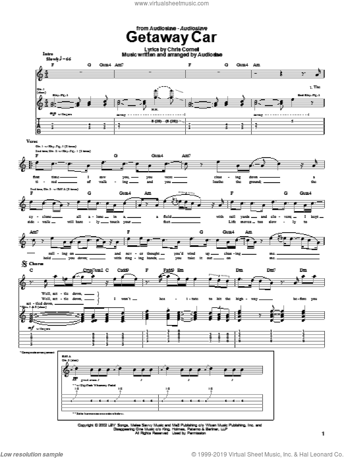 Audioslave Getaway Car Sheet Music For Guitar Tablature Pdf F g the first time i saw you. audioslave getaway car sheet music for guitar tablature pdf