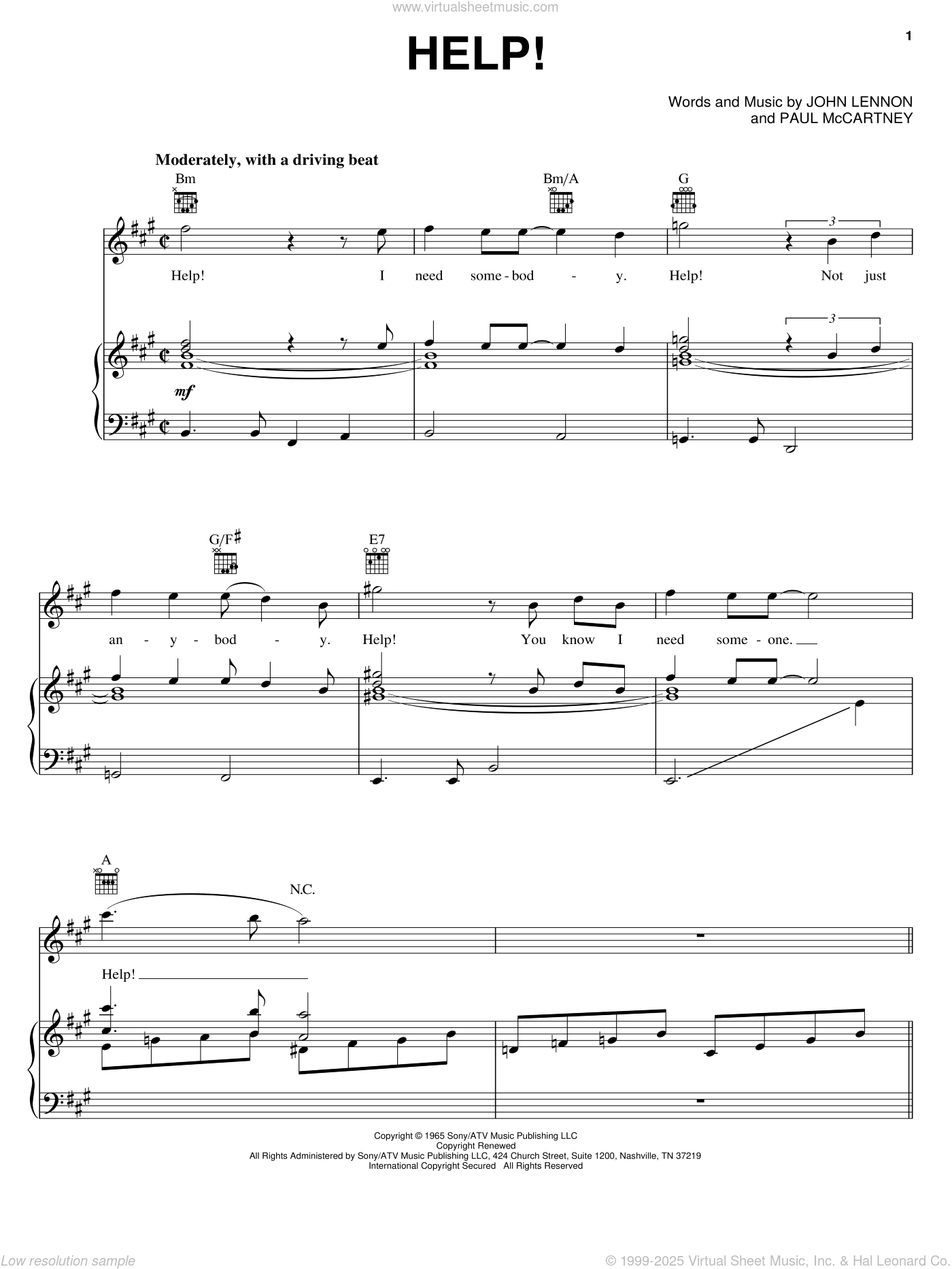 Help! sheet music for voice, piano or guitar (PDF-interactive)