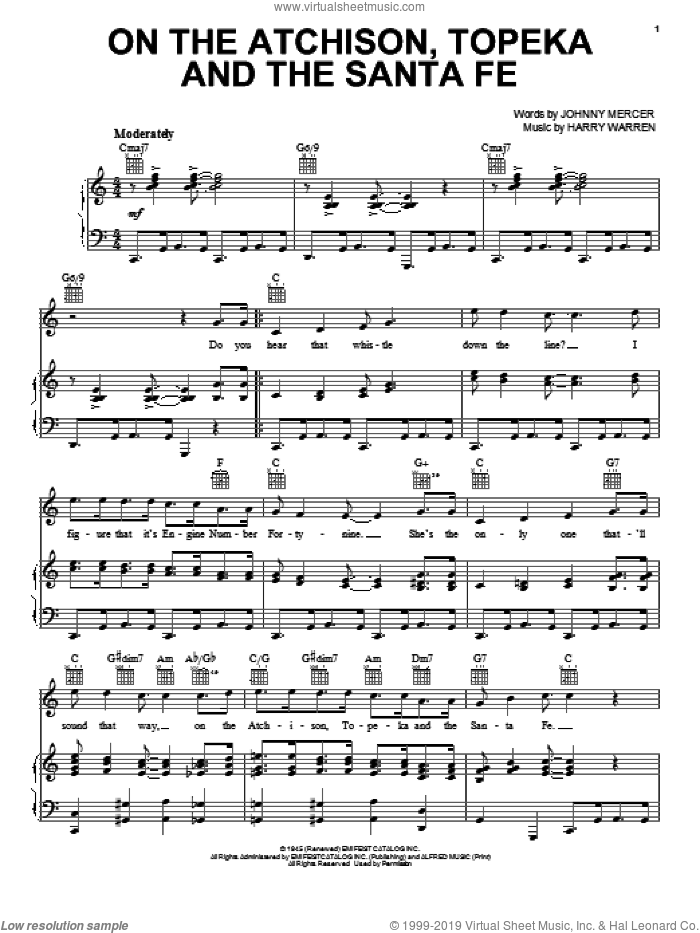 Mercer On The Atchison Topeka And The Santa Fe Sheet Music For Voice Piano Or Guitar