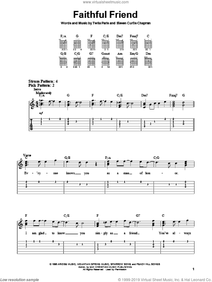 Faithful Friend sheet music for guitar solo (chords) (PDF)