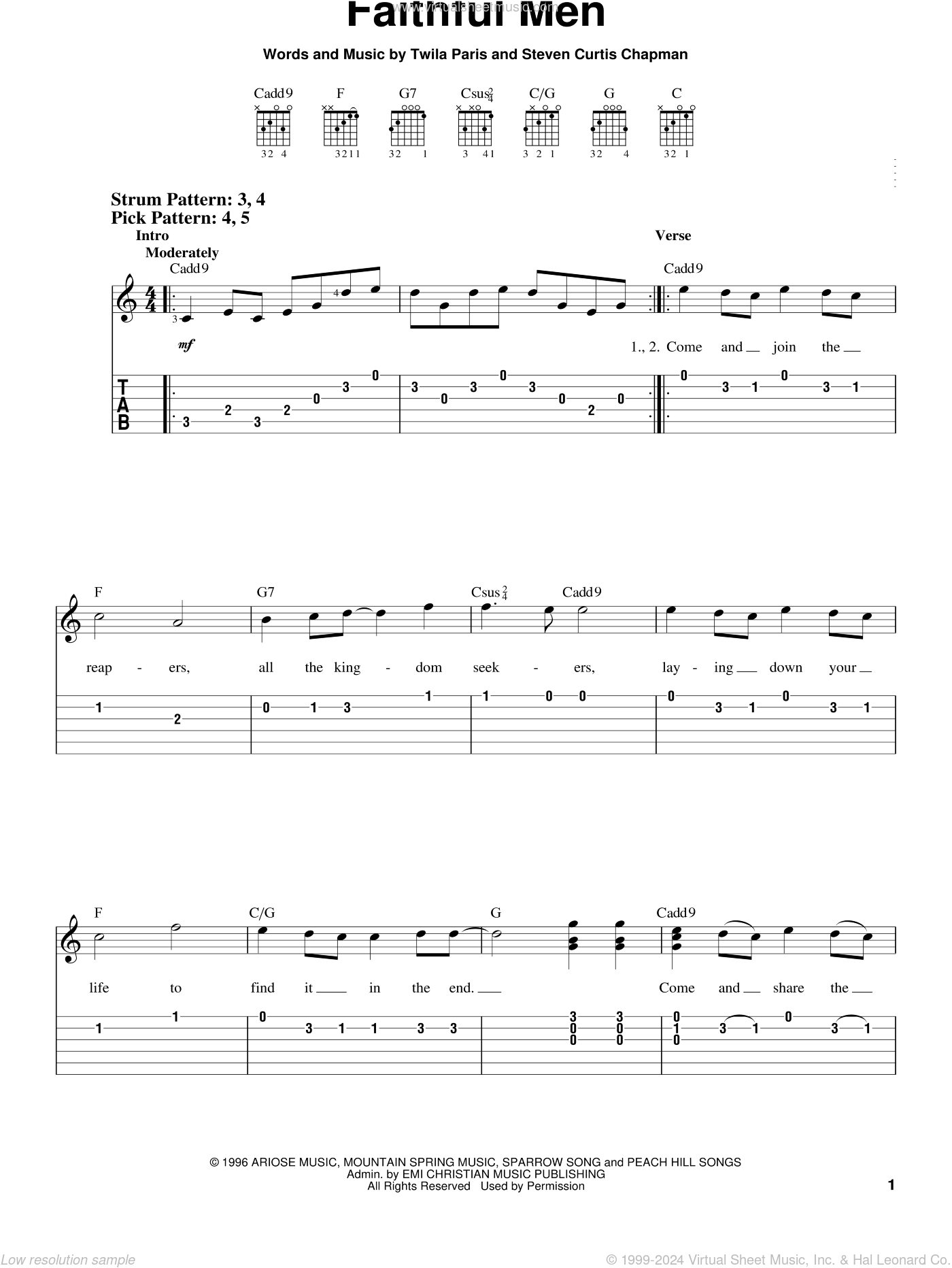 Faithful Men sheet music for guitar solo (chords) (PDF)