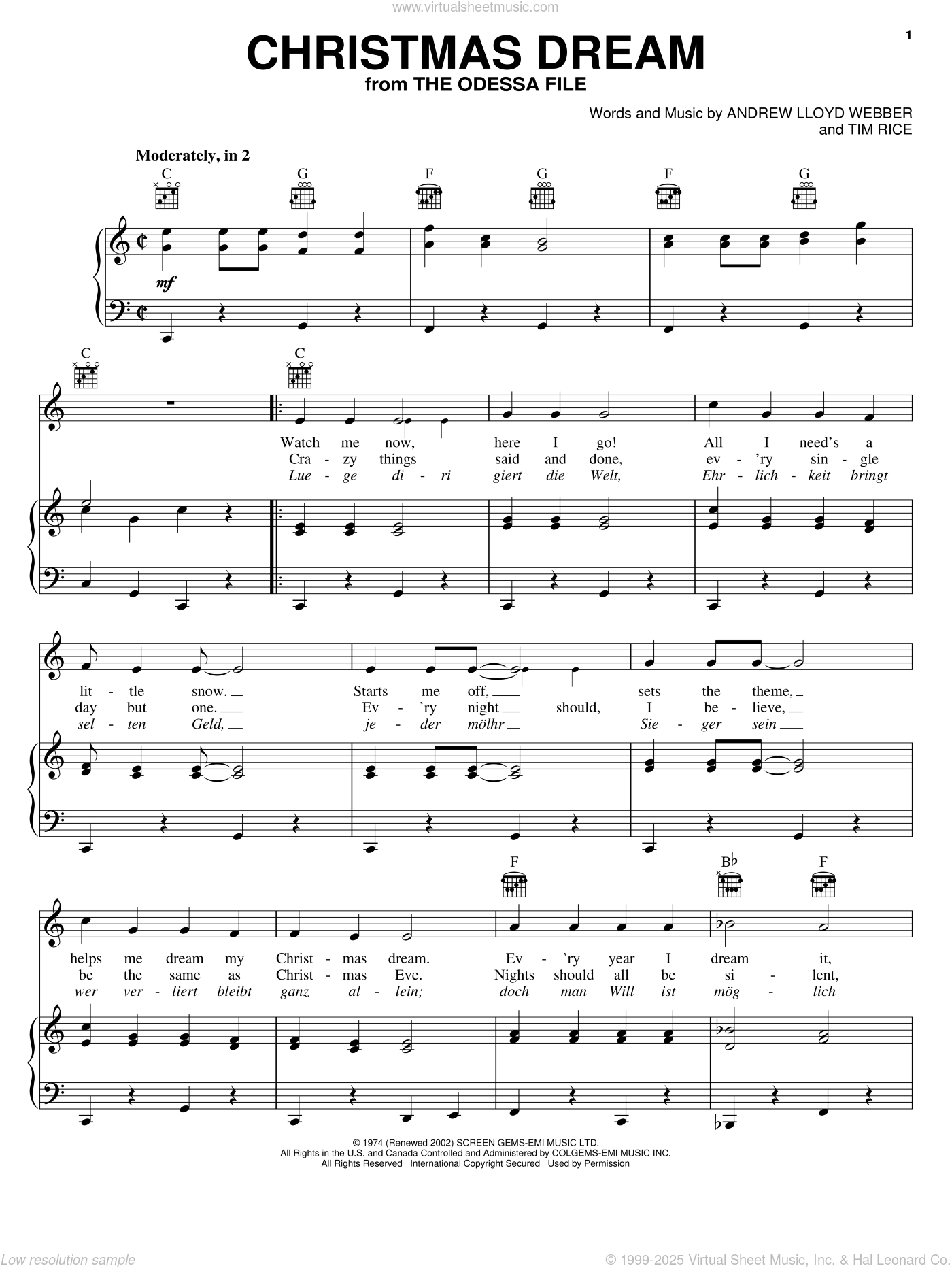 Christmas Dream sheet music for voice, piano or guitar (PDF)