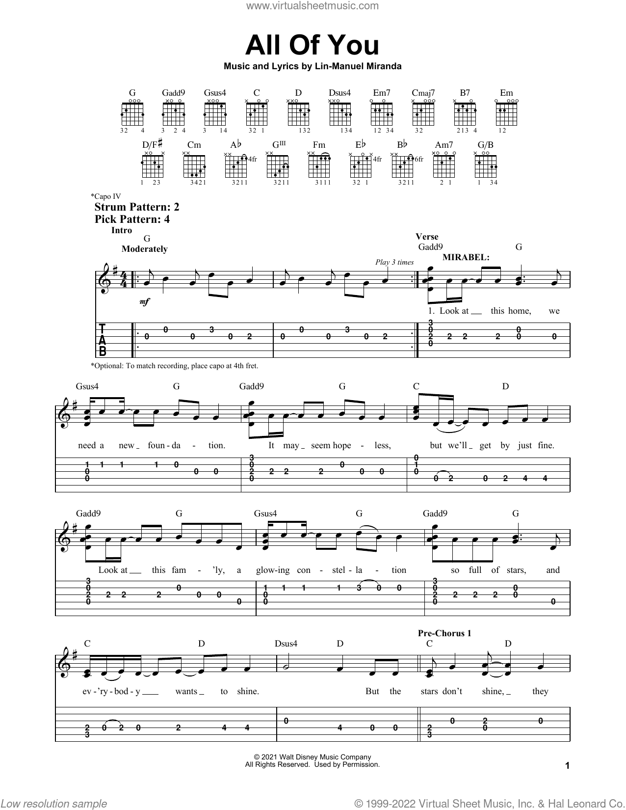 All Of You (from Encanto) sheet music for guitar solo (easy tablature)