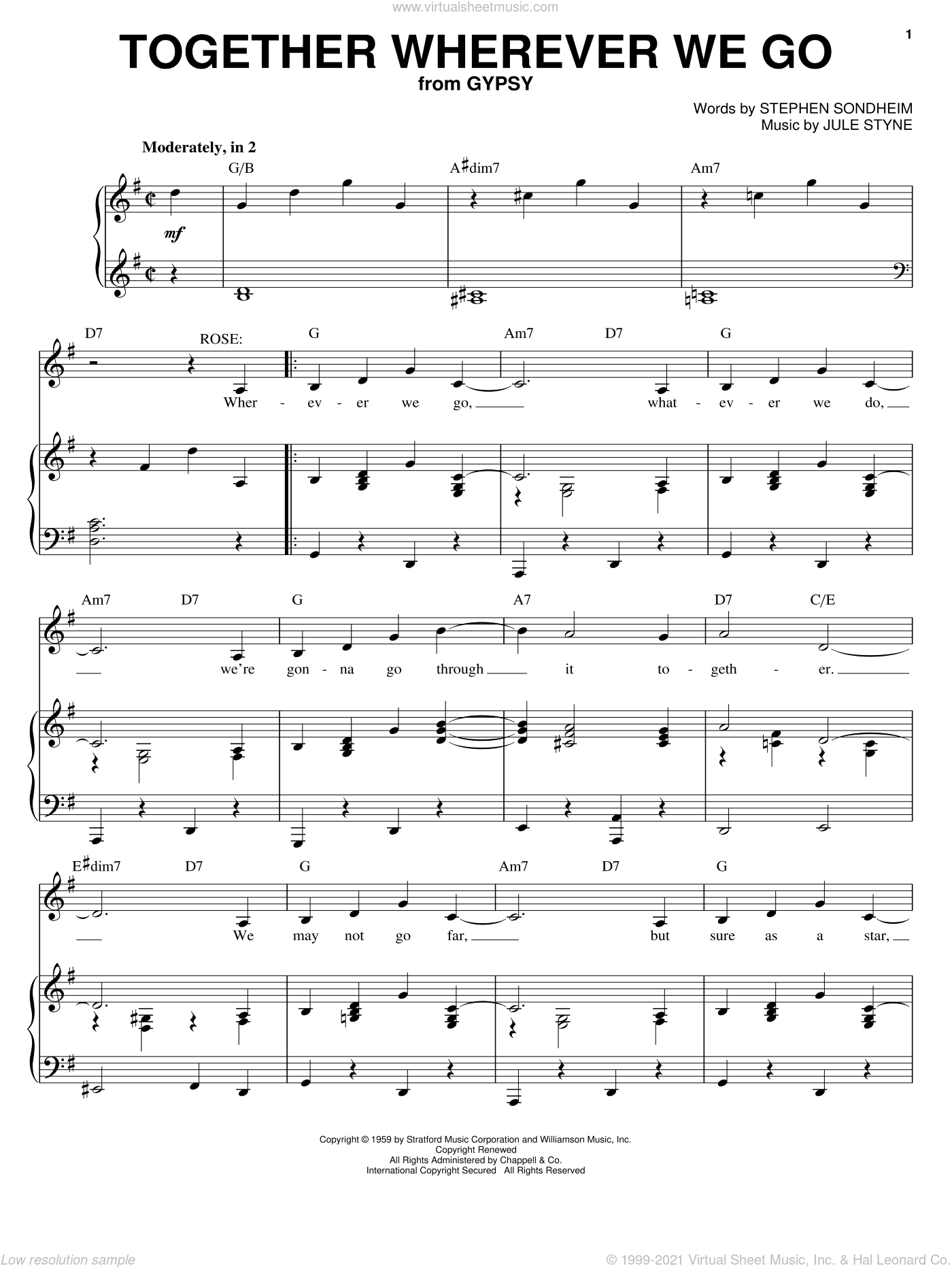 Sondheim Together Wherever We Go Sheet Music For Voice And Piano