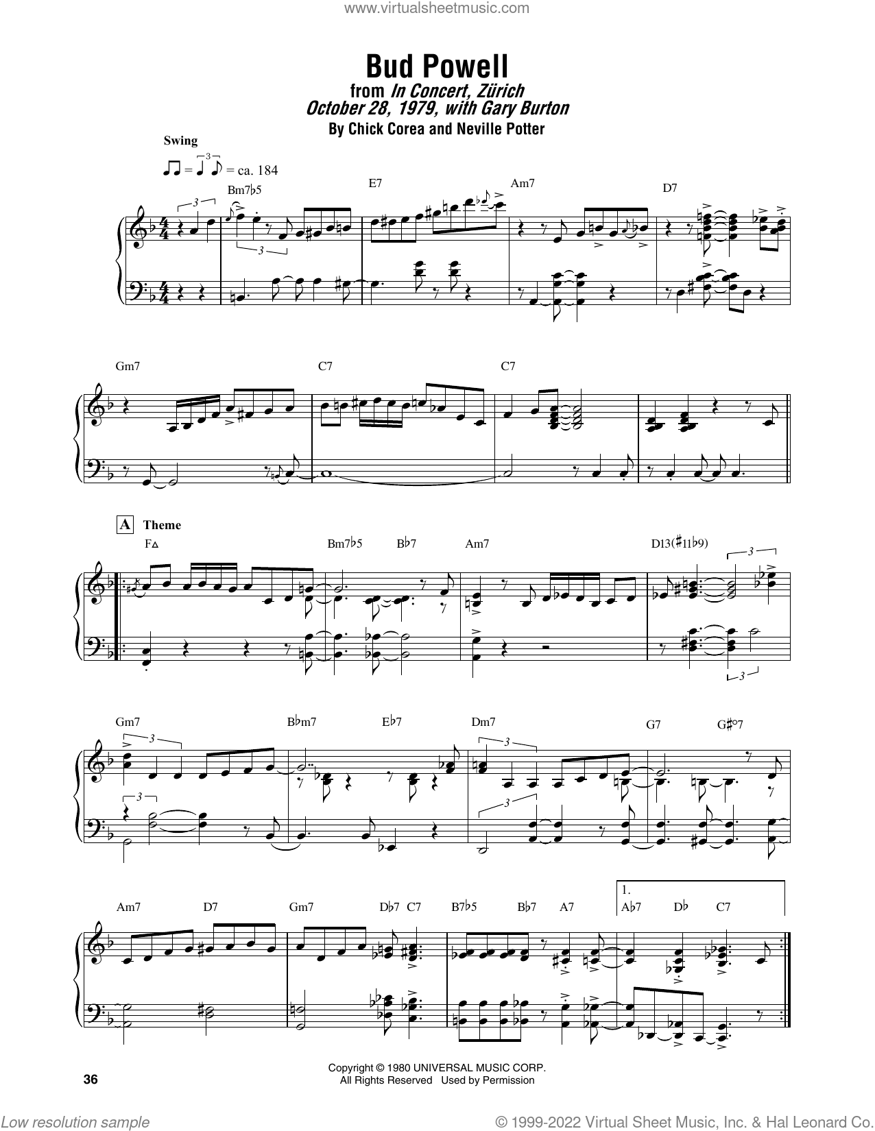 Bud Powell sheet music for piano solo (transcription) (PDF)