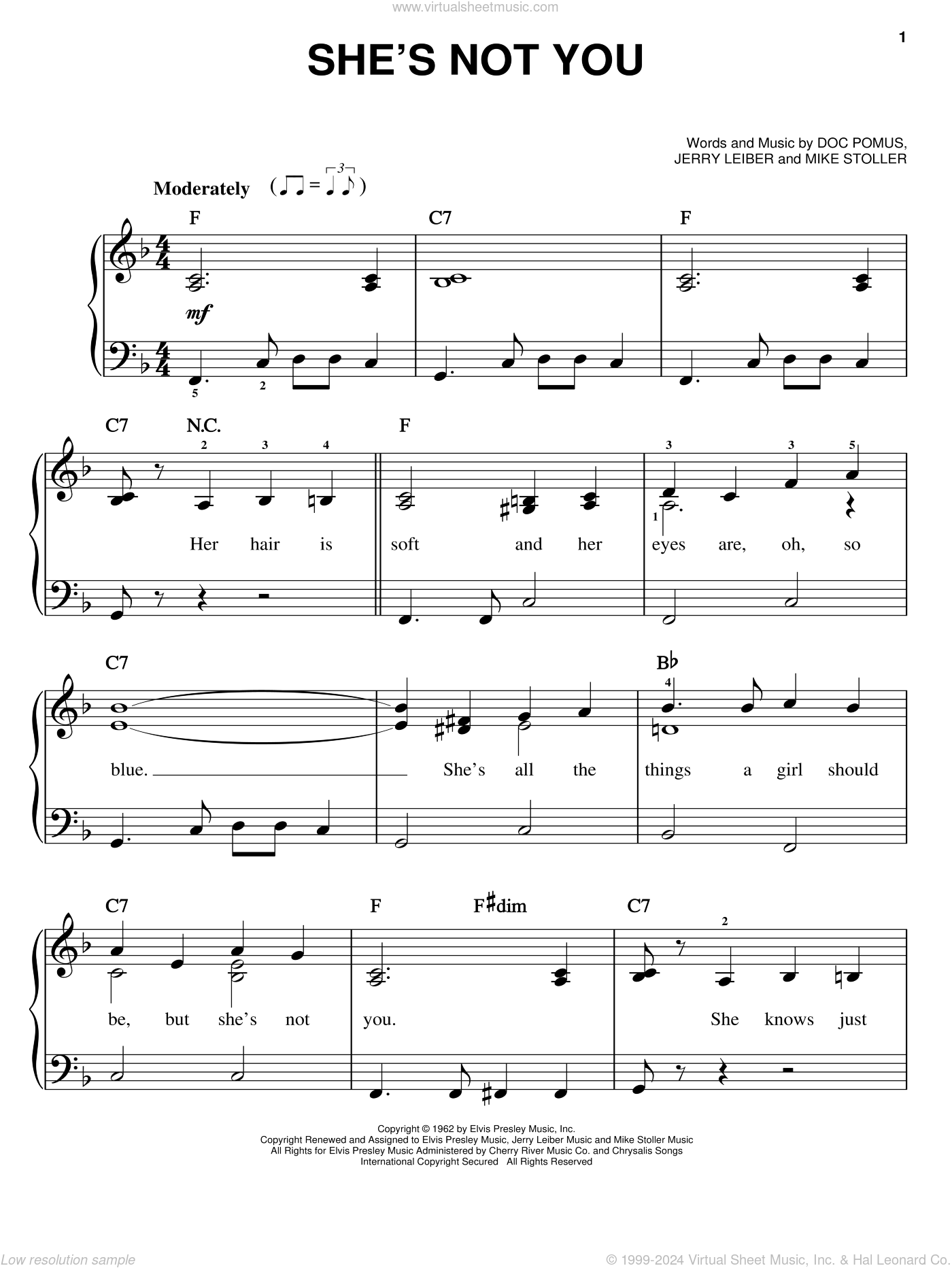 Elvis Presley: She's Not You sheet music for piano solo (PDF)