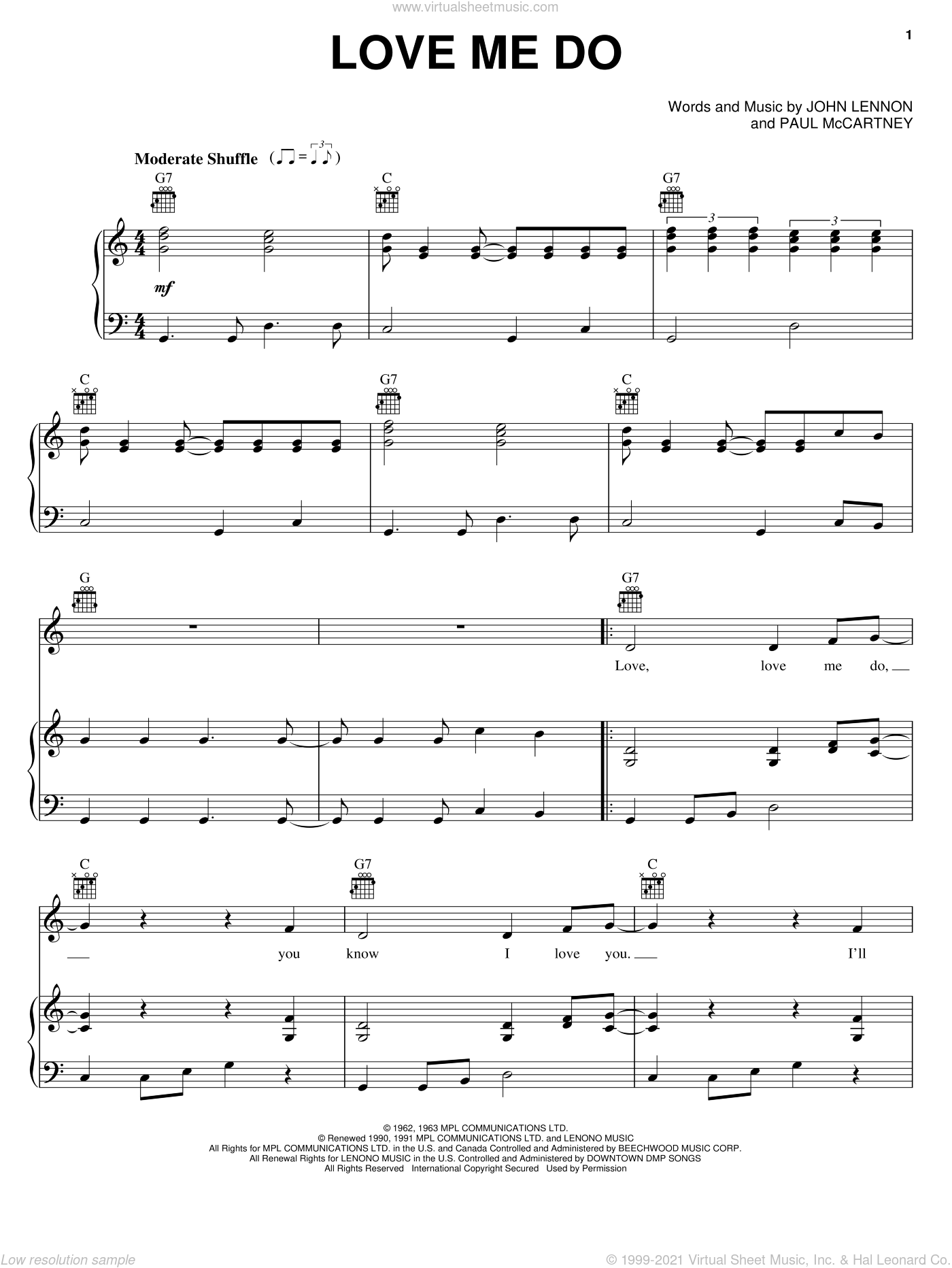 Beatles - Love Me Do sheet music for voice, piano or guitar [PDF]