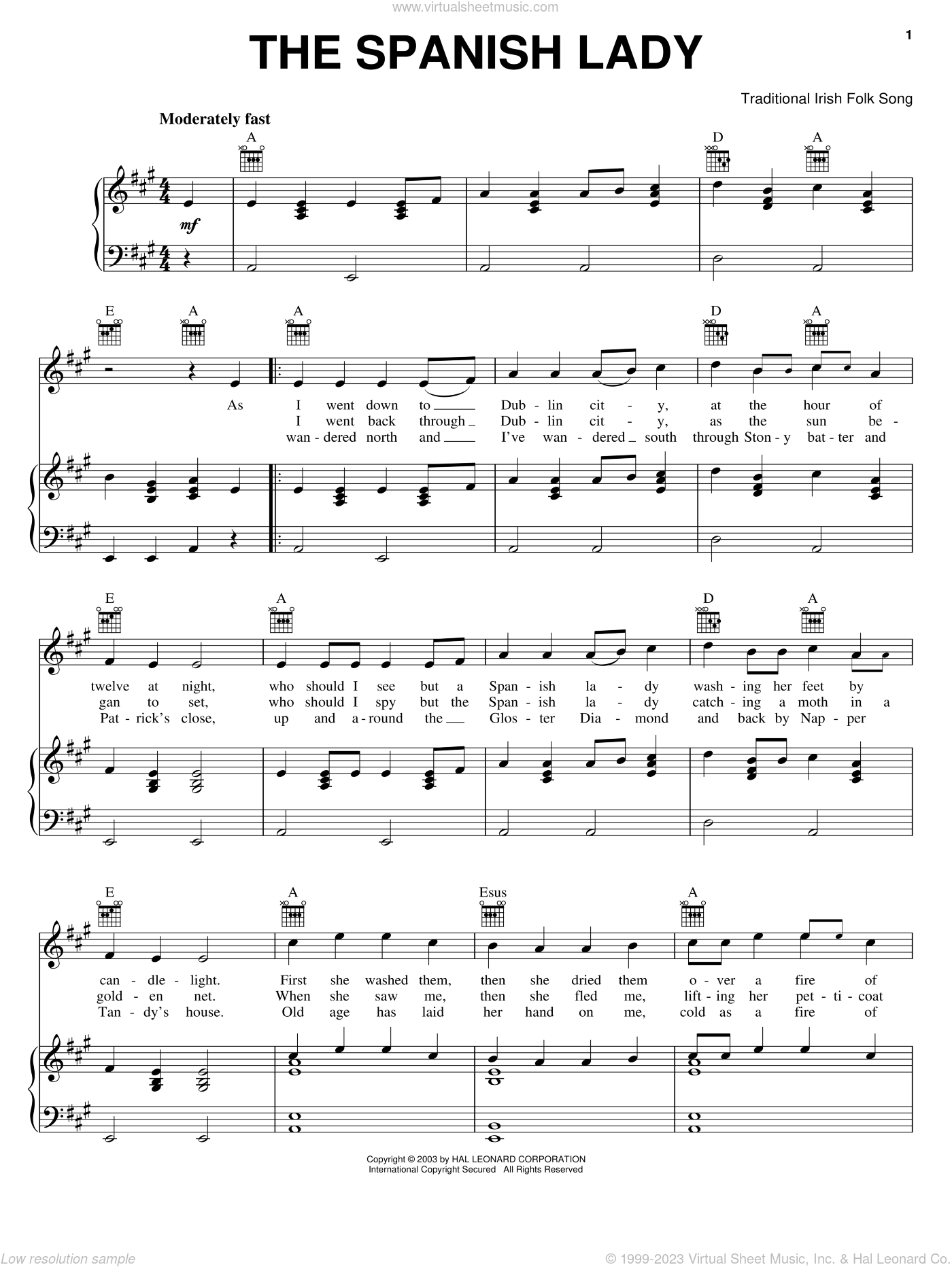 Digital sheet music for voice, piano or guitar NOTE: Traditional tune irish...