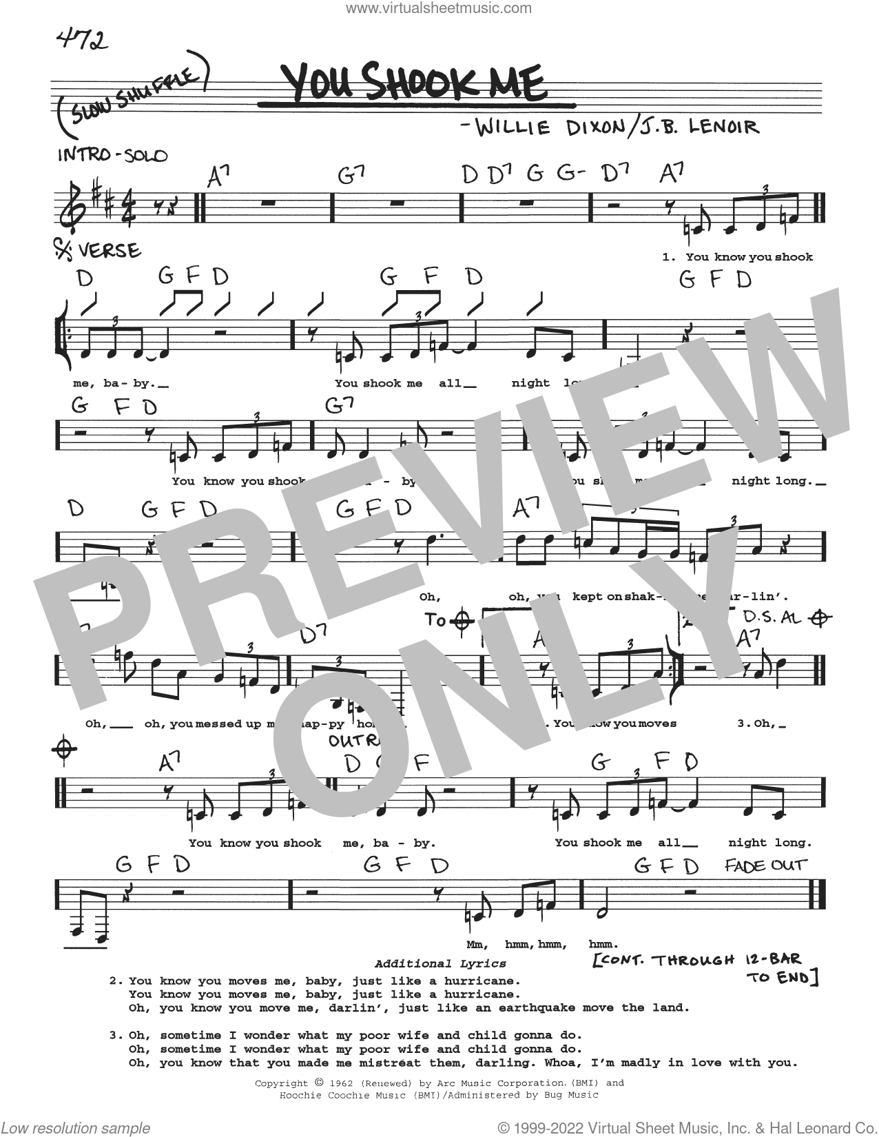 You Shook Me sheet music (real book with lyrics) (PDF)