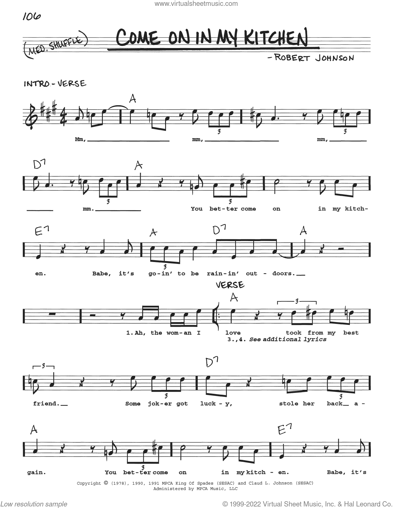 Come On In My Kitchen sheet music (real book with lyrics) (PDF)
