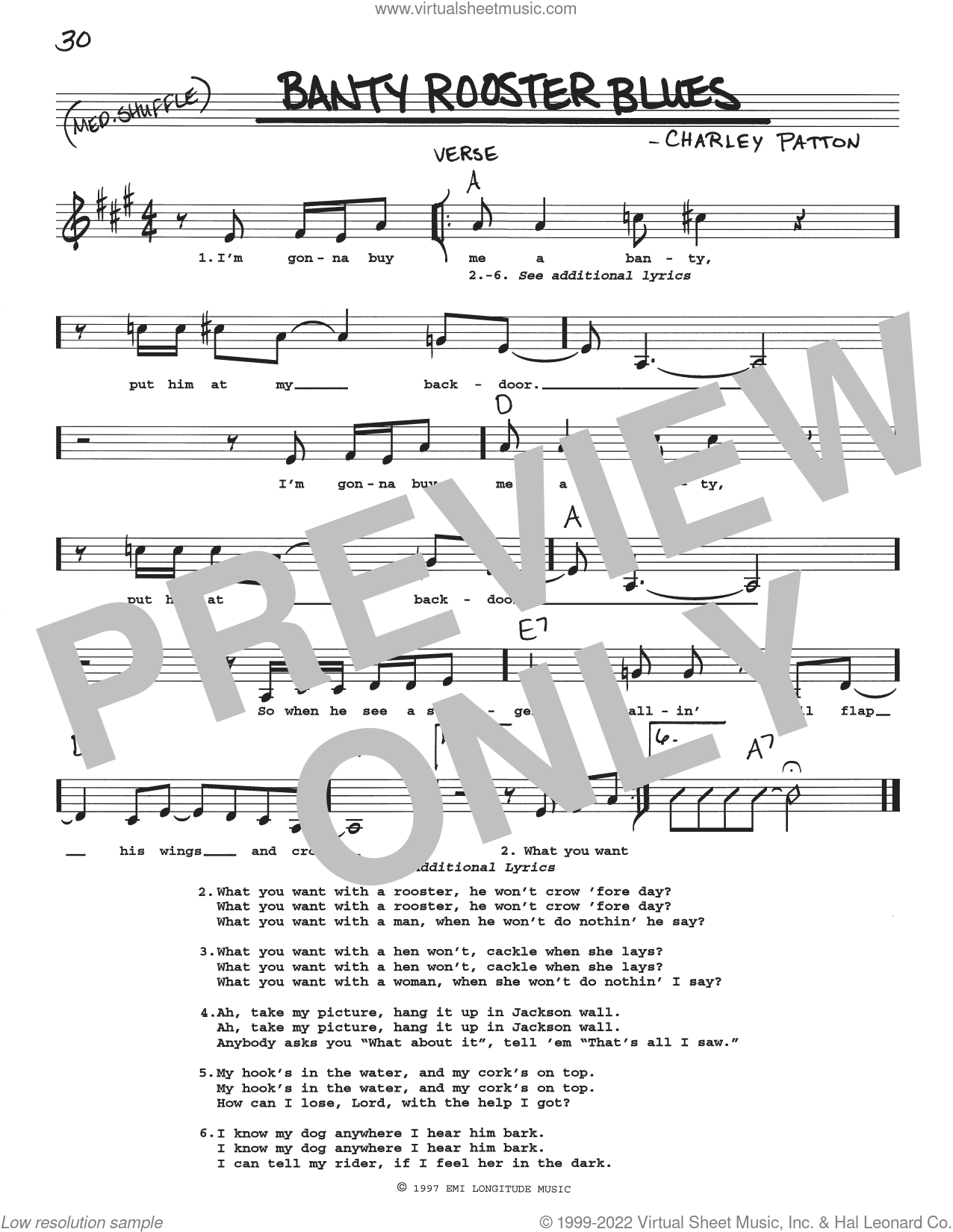 Banty Rooster Blues sheet music (real book with lyrics) (PDF)