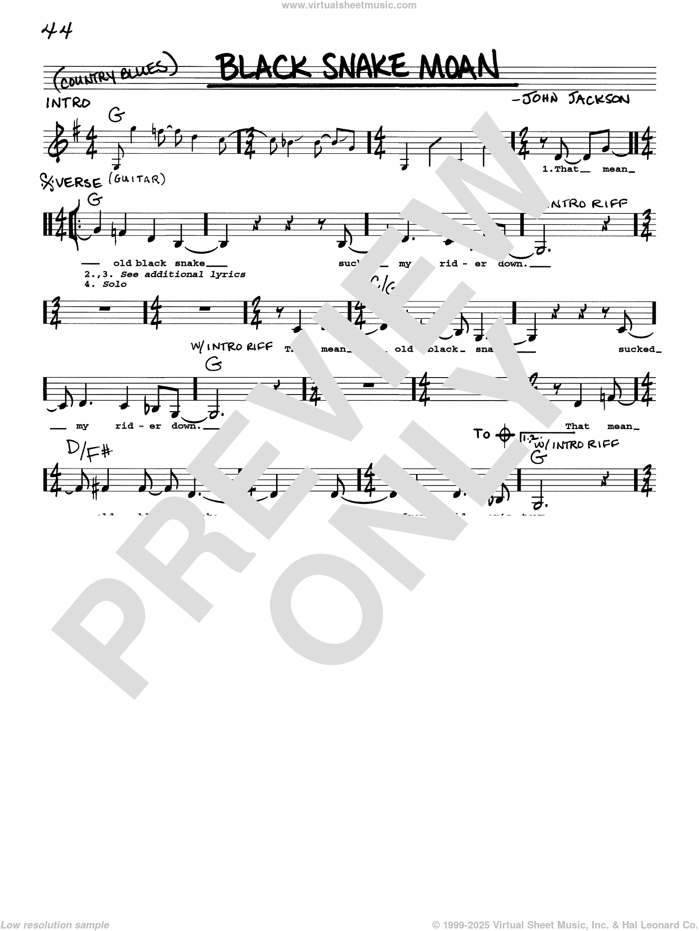 Black Snake Moan sheet music (real book with lyrics) (PDF)