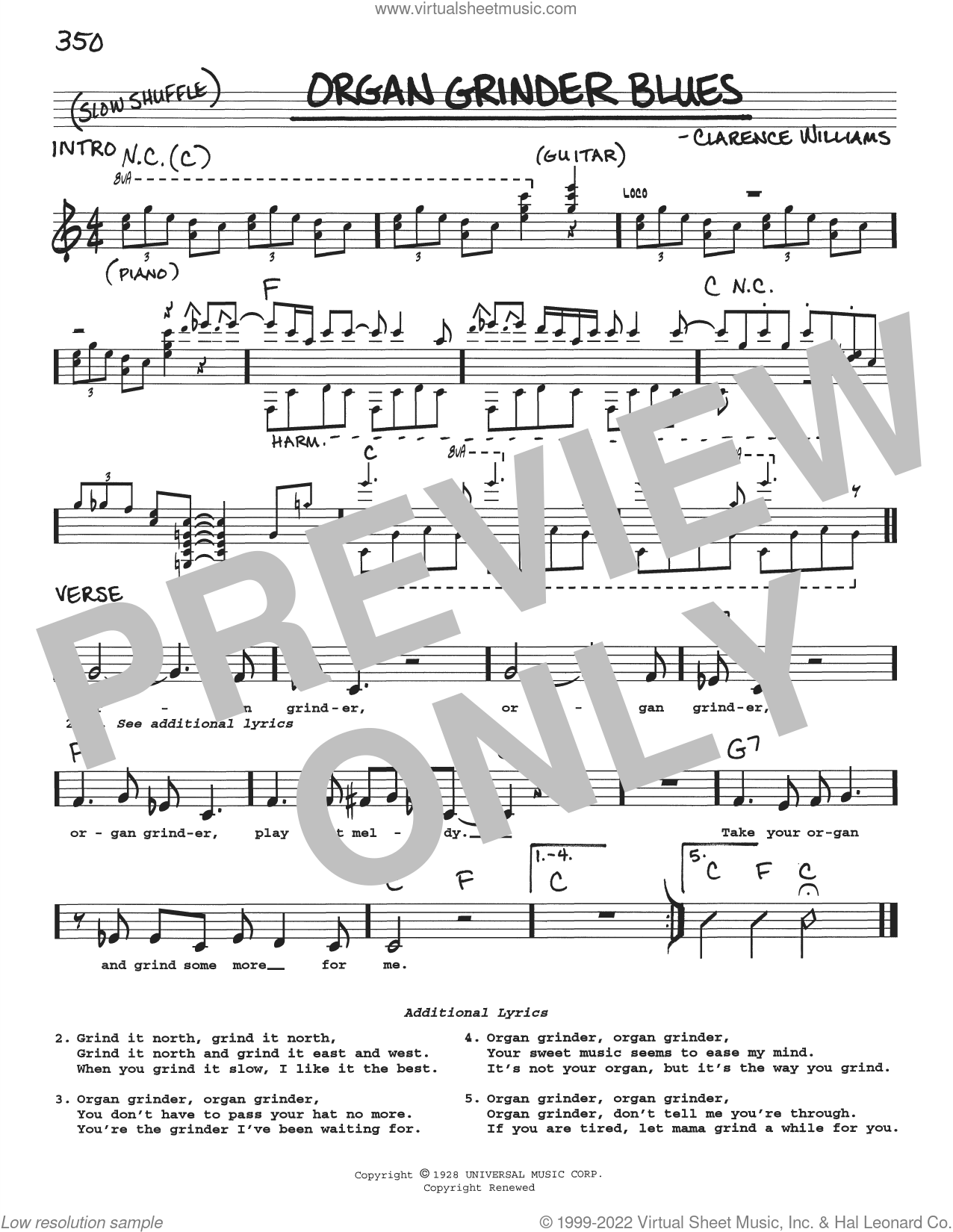 Organ Grinder Blues sheet music (real book with lyrics) (PDF)