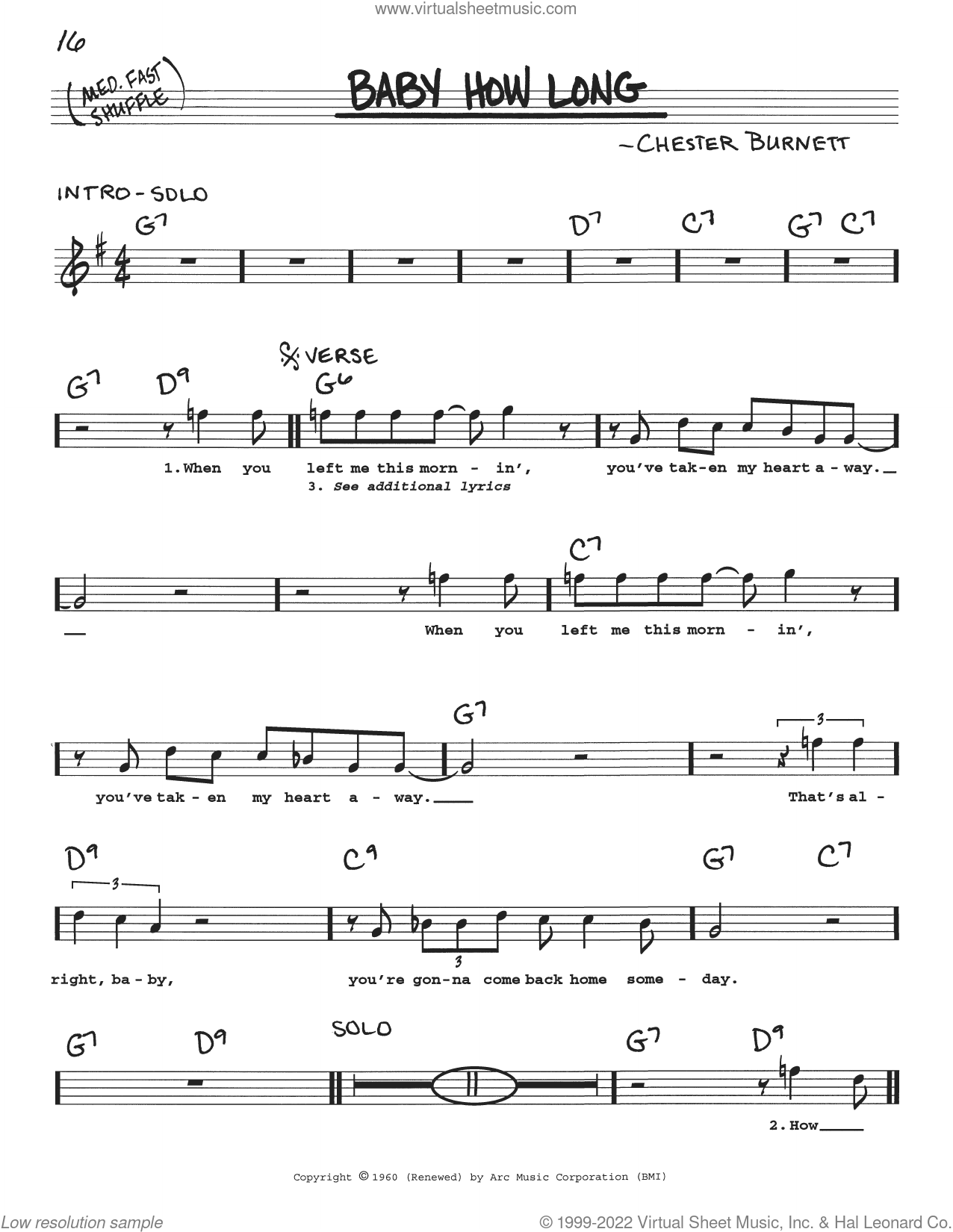 Baby How Long sheet music (real book with lyrics) (PDF)